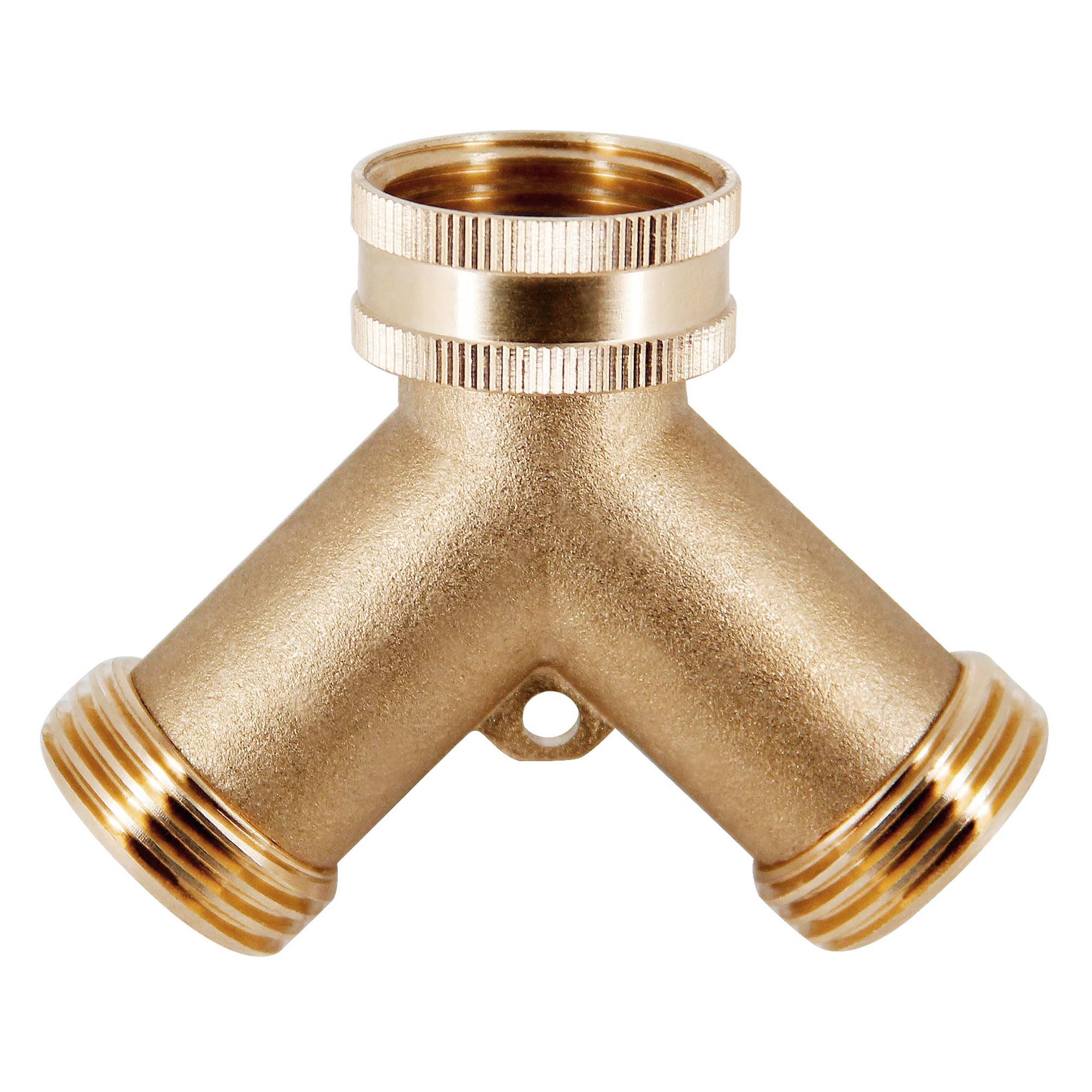 Triumpeek brass hose splitter attached to a garden faucet