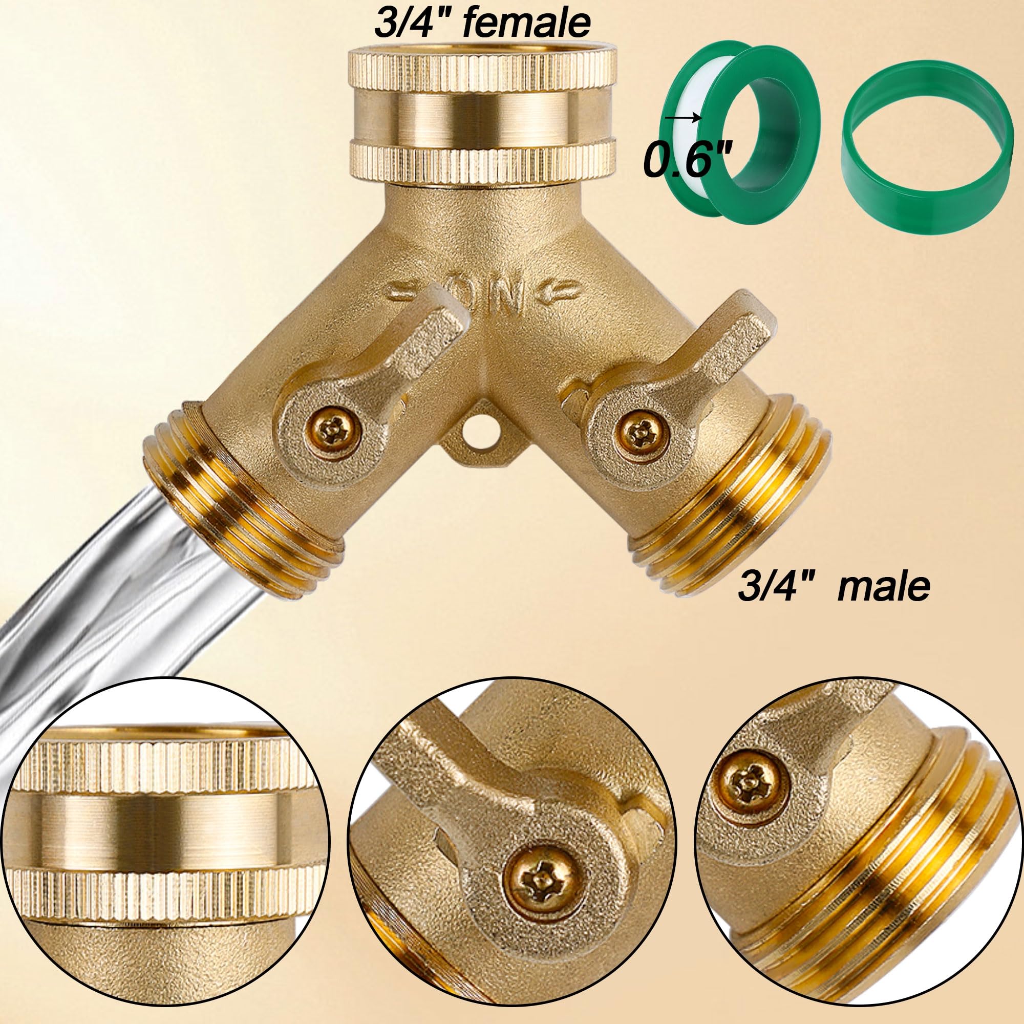 Triumpeek brass hose splitter with O-ring washers