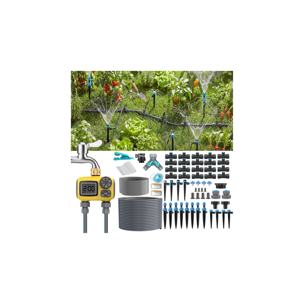 TRJZWA 150FT Drip Irrigation System Kit with tubing layout