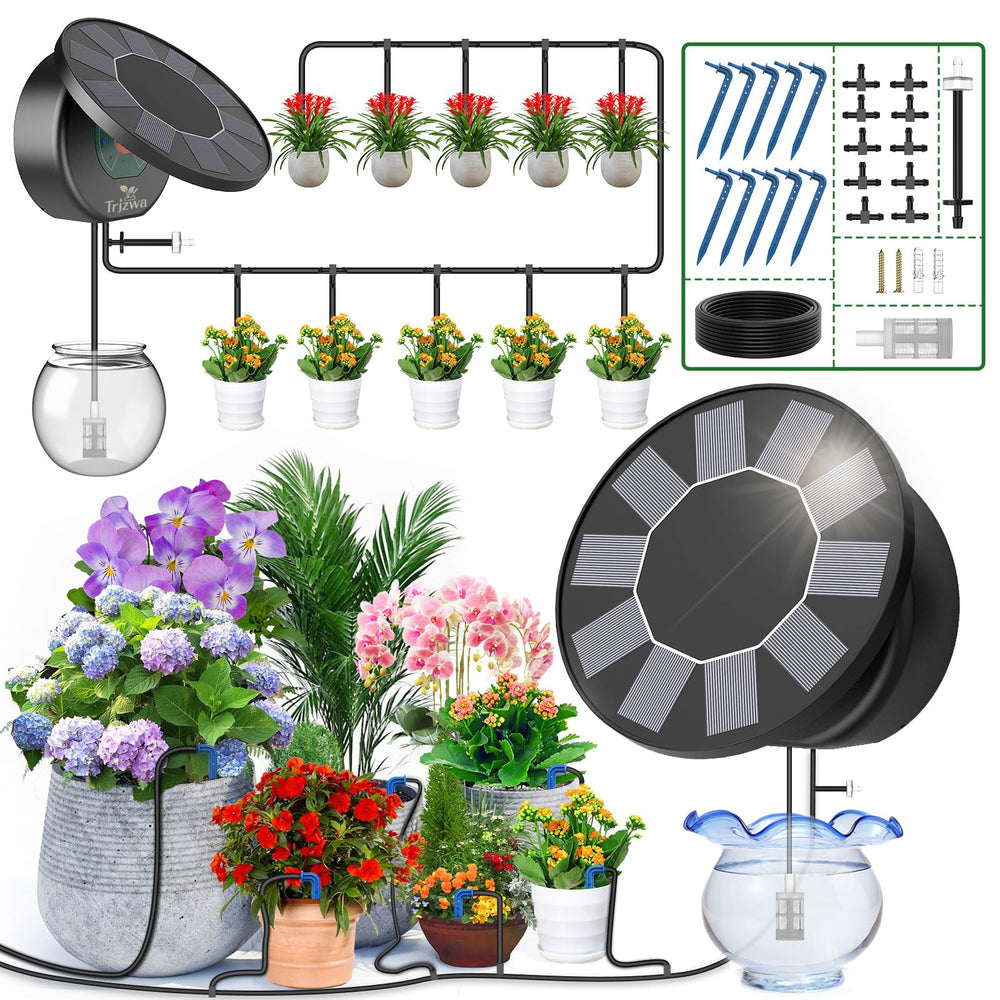 TRJZWA Solar Automatic Drip Irrigation System Kit with solar panel