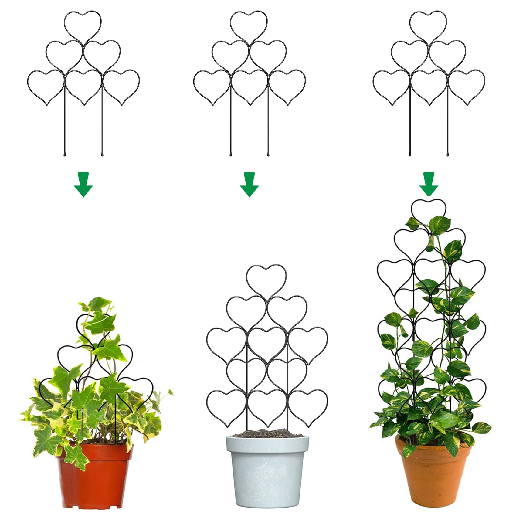 Trlzey Plant Trellis, 3-Pack Stackable Metal Trellis in Black