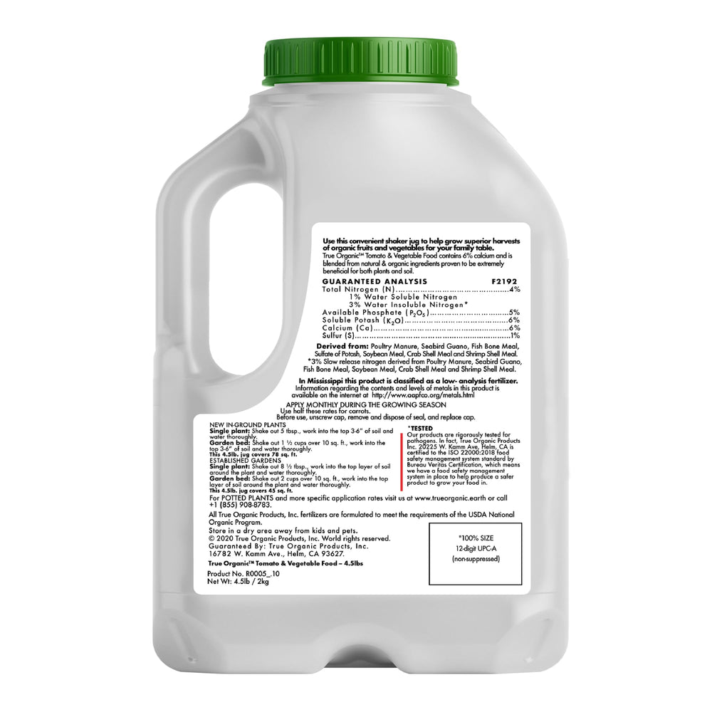 True Organic Tomato and Vegetable Food Granular Fertilizer ingredients list