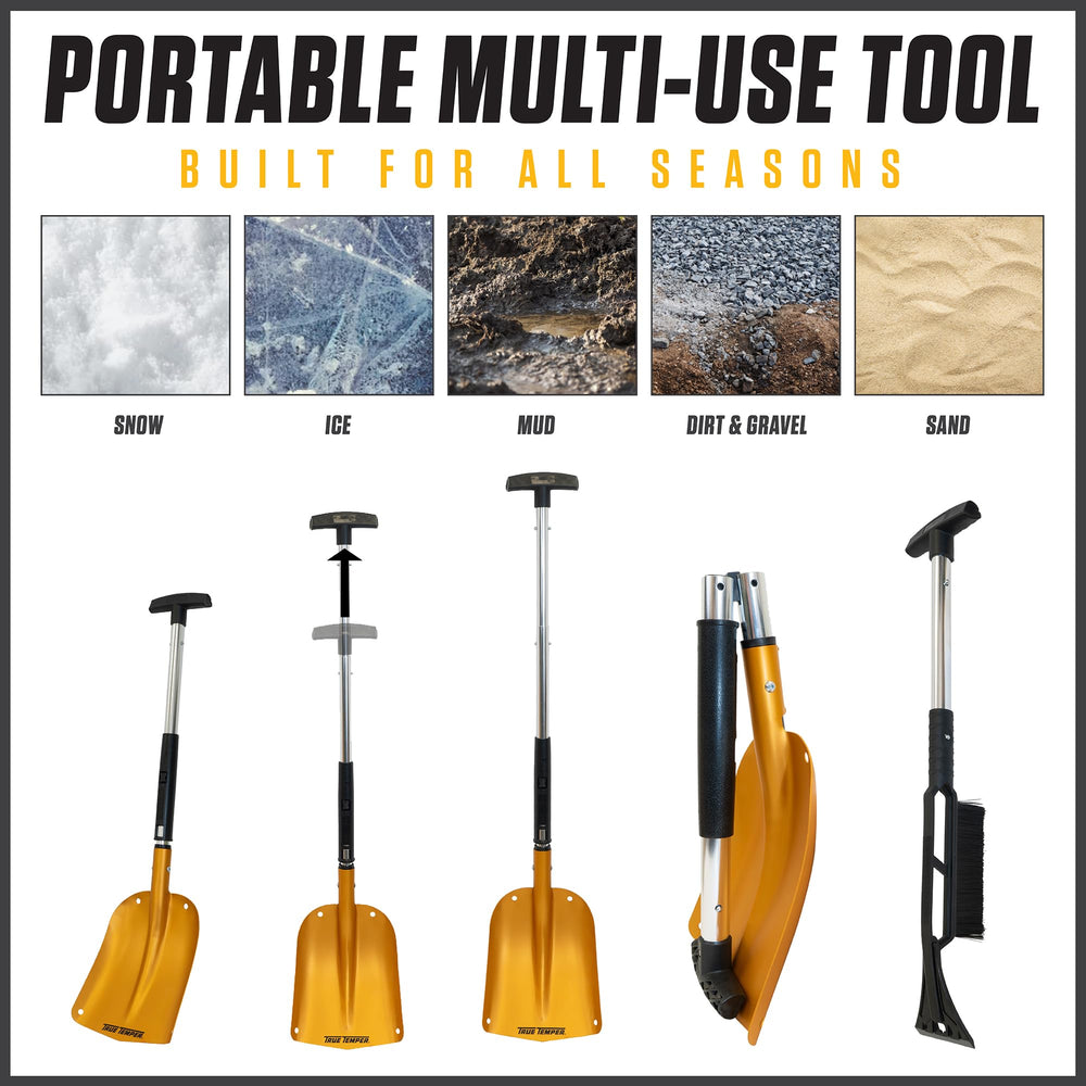 TRUE TEMPER Emergency Shovel showcased on a snowy path