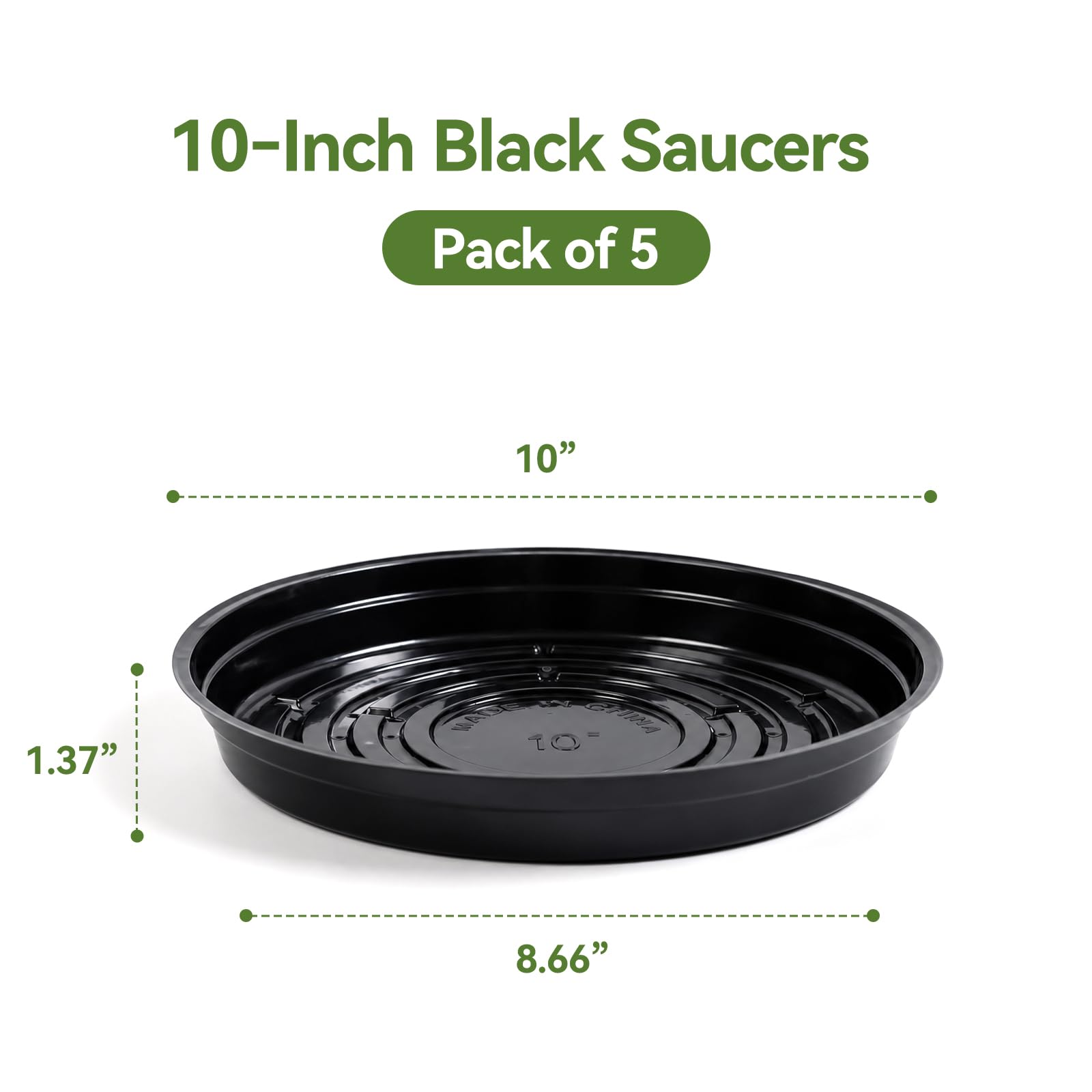 TRUEDAYS 10 Inch black plant saucer side view