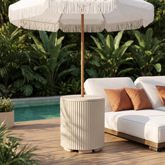 Trygoal Patio Table side view showing large round tabletop