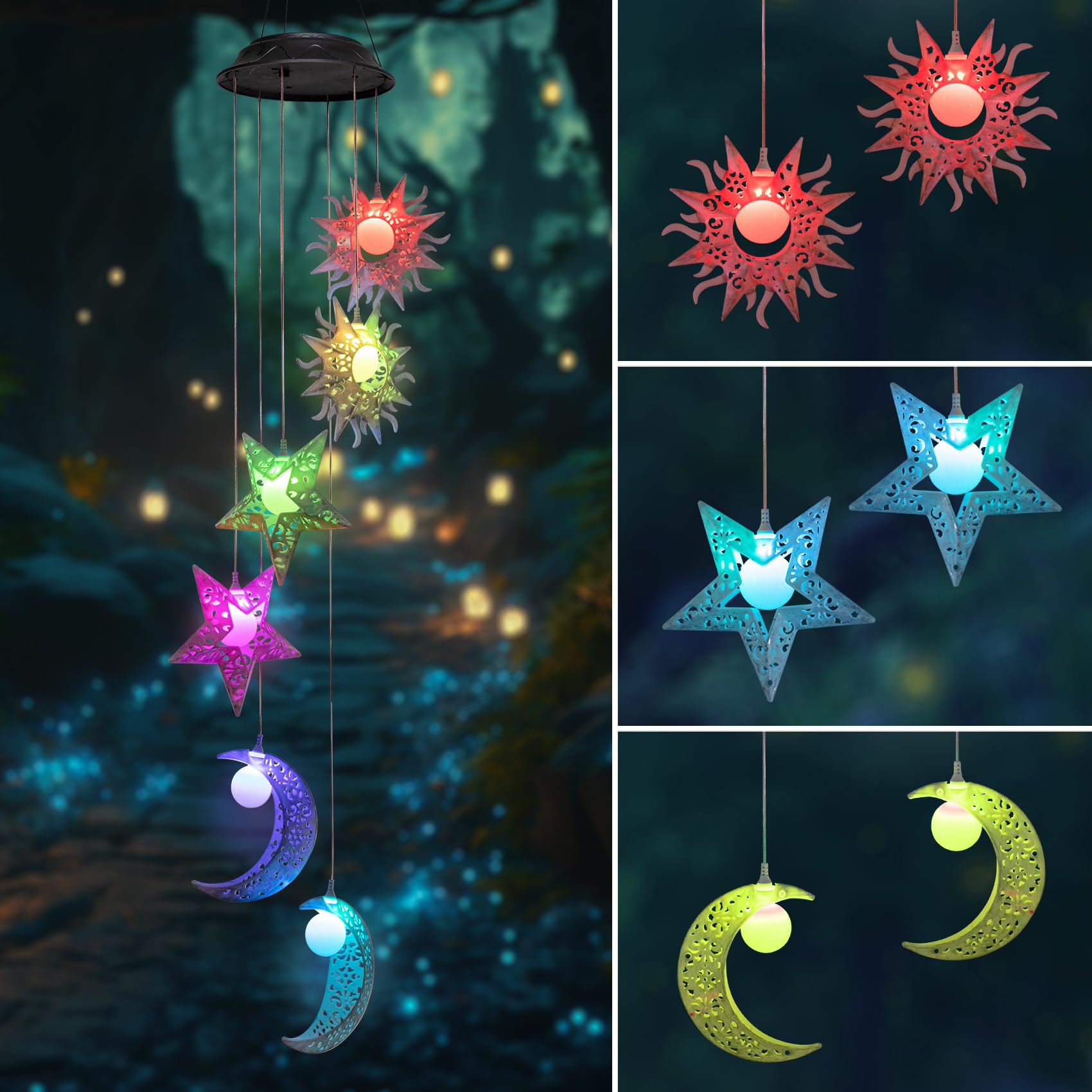 Tryme Solar Wind Chimes displayed on a patio
