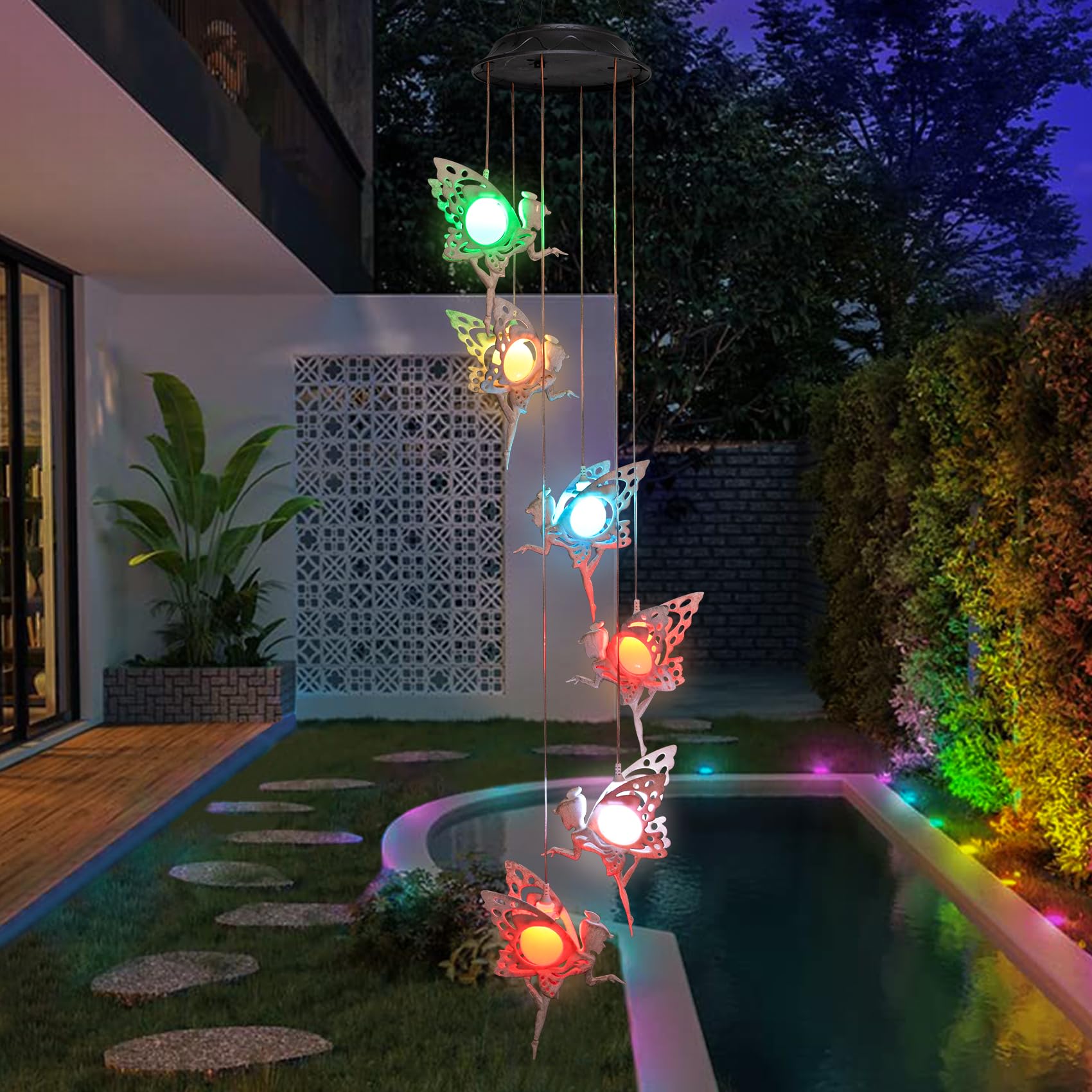 Tryme Solar Wind Chimes displaying color-changing lights