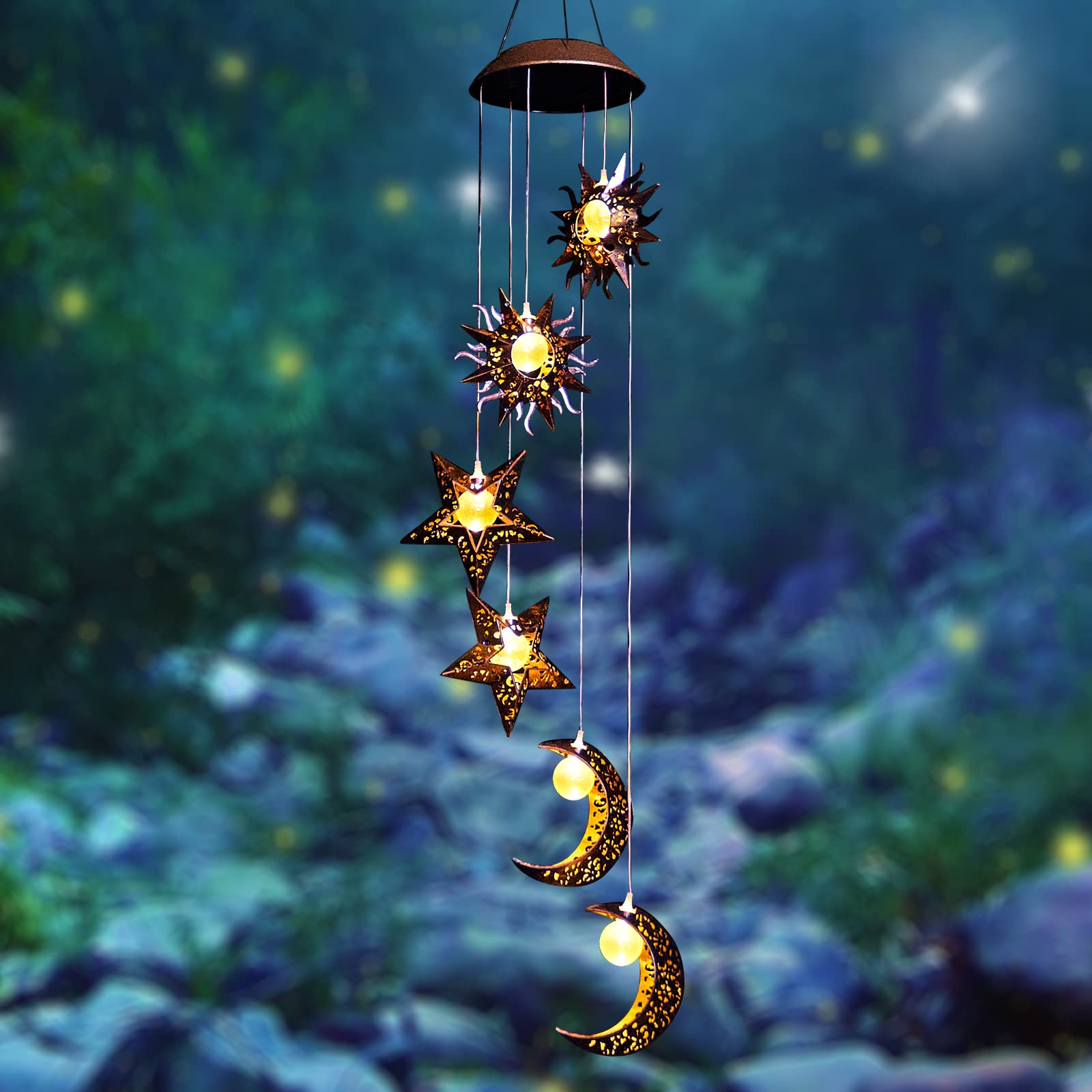 Tryme Solar Wind Chimes featuring stars and moons design