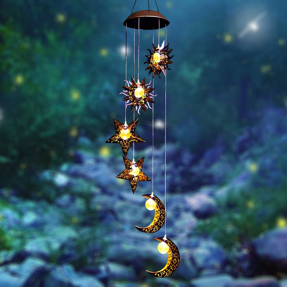 Tryme Solar Wind Chimes featuring stars and moons design
