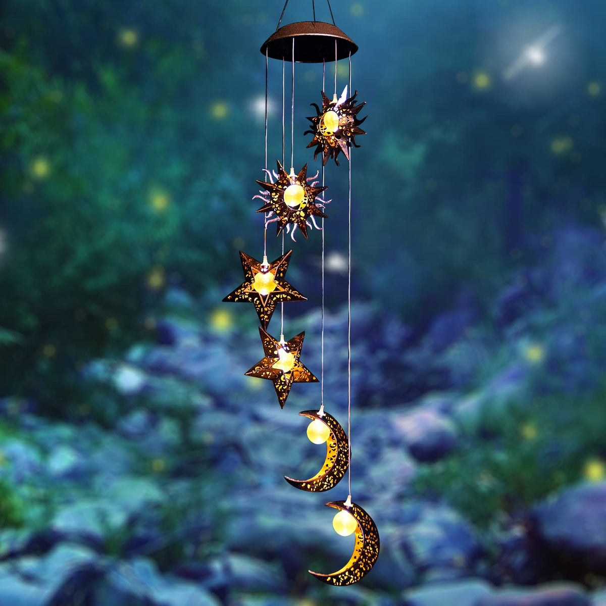 Tryme Solar Wind Chimes featuring stars and moons design