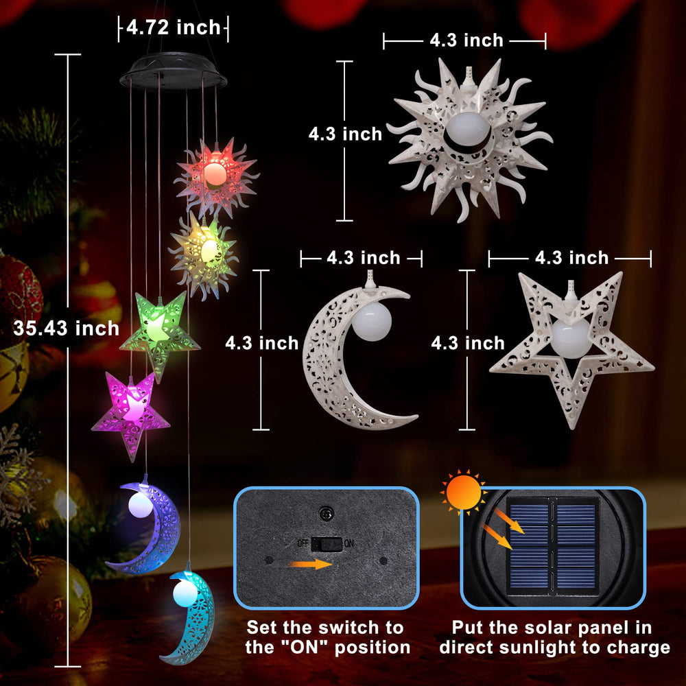 Tryme Solar Wind Chimes hanging in a garden