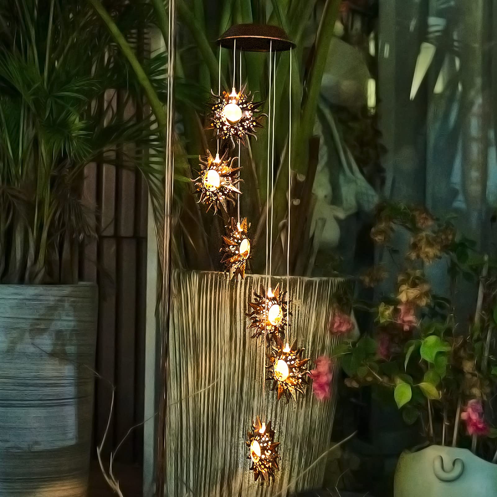Tryme Solar Wind Chimes with sunset background