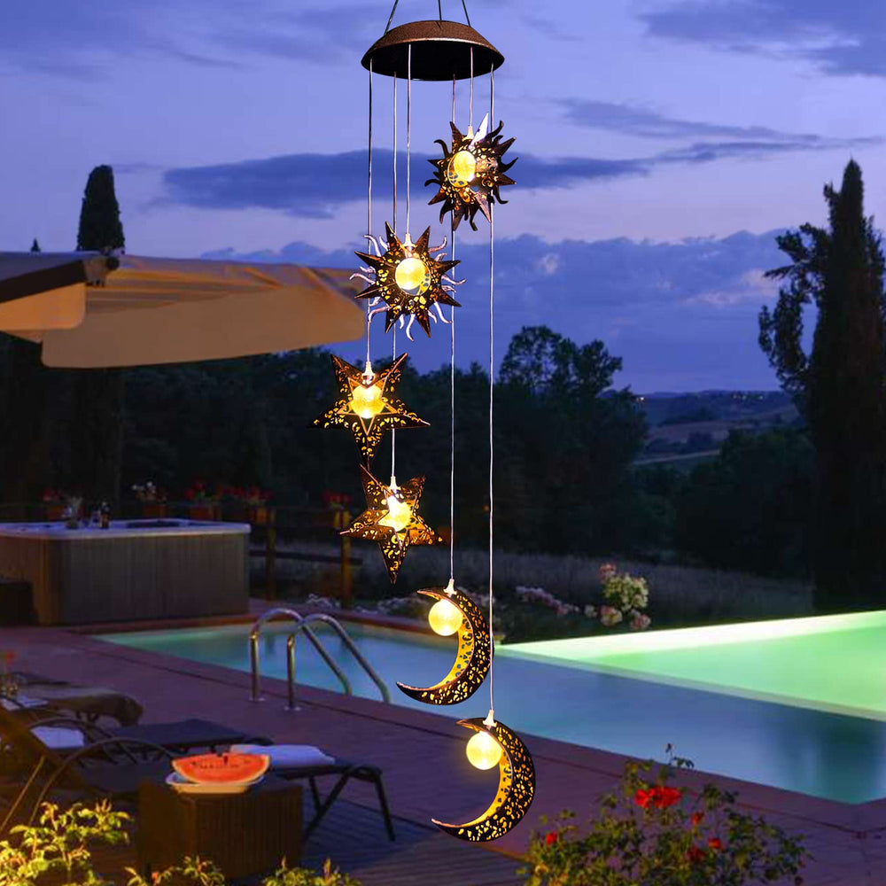 Tryme Wind Chimes with sun, star, and moon design