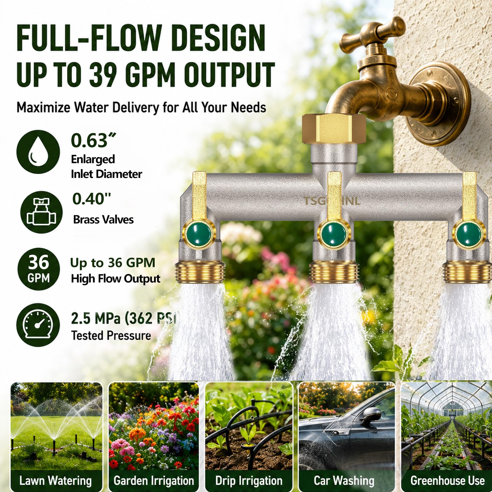 TSGOHNL garden hose splitter with packaging and included accessories
