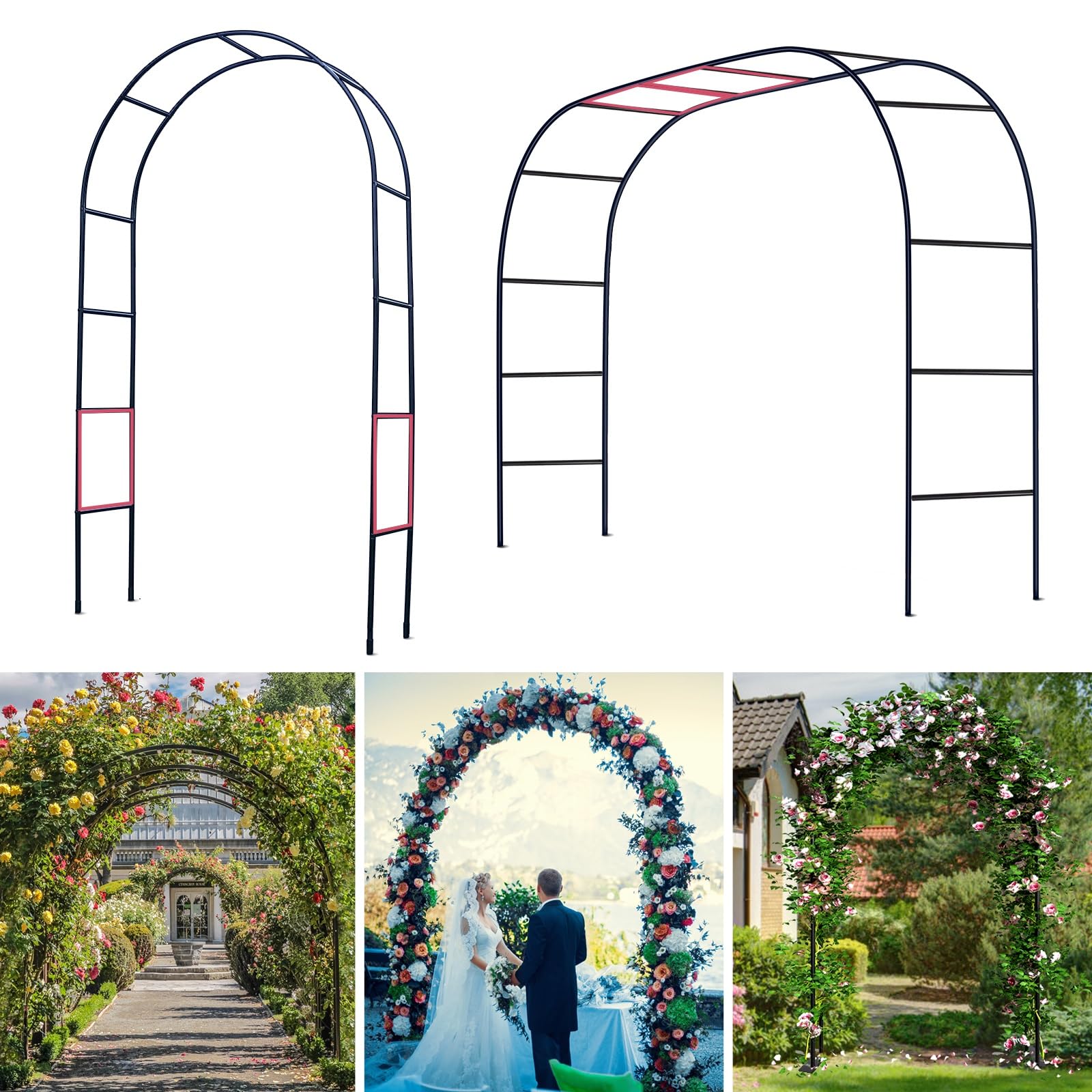 Ttootle garden arch trellis front view with climbing plants