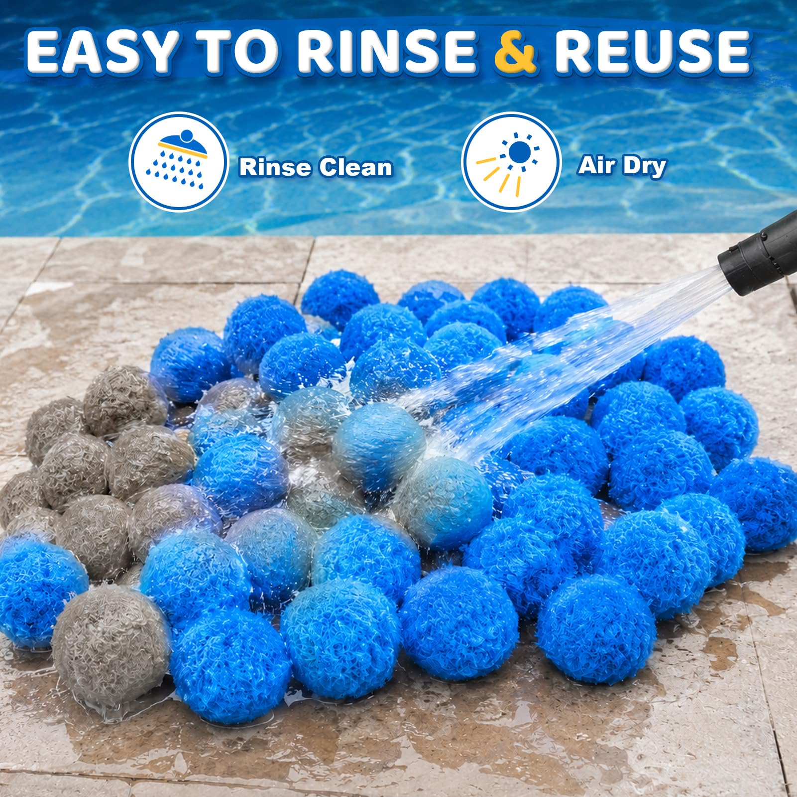 TTQ Pool Filter Balls in use at a pool