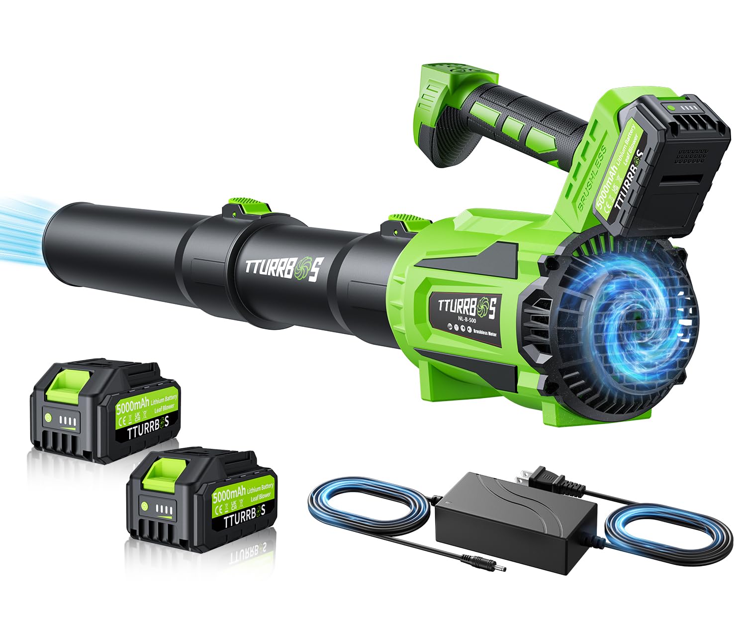 Tturrbos cordless leaf blower dark green front view