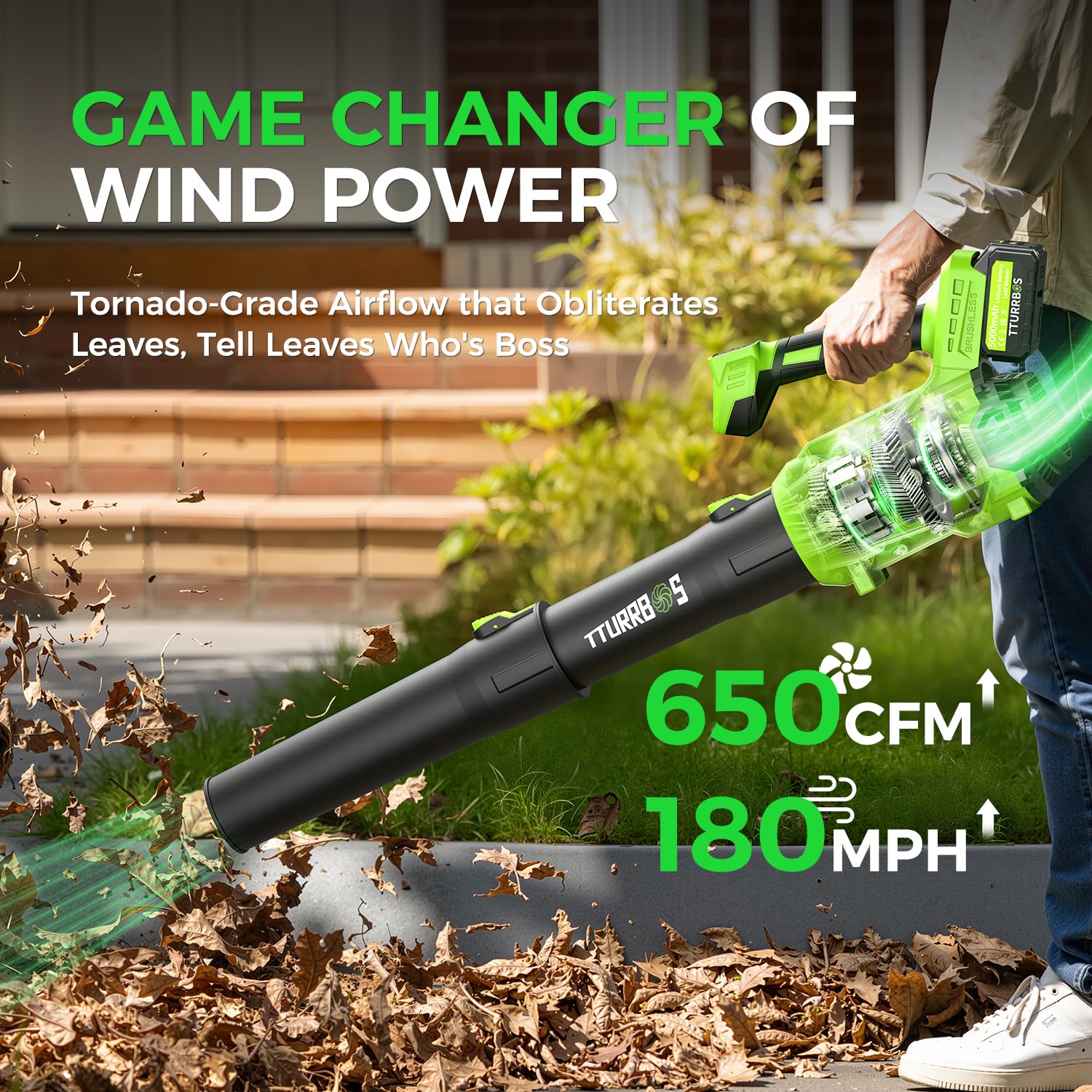 Tturrbos cordless leaf blower with dual batteries and charger
