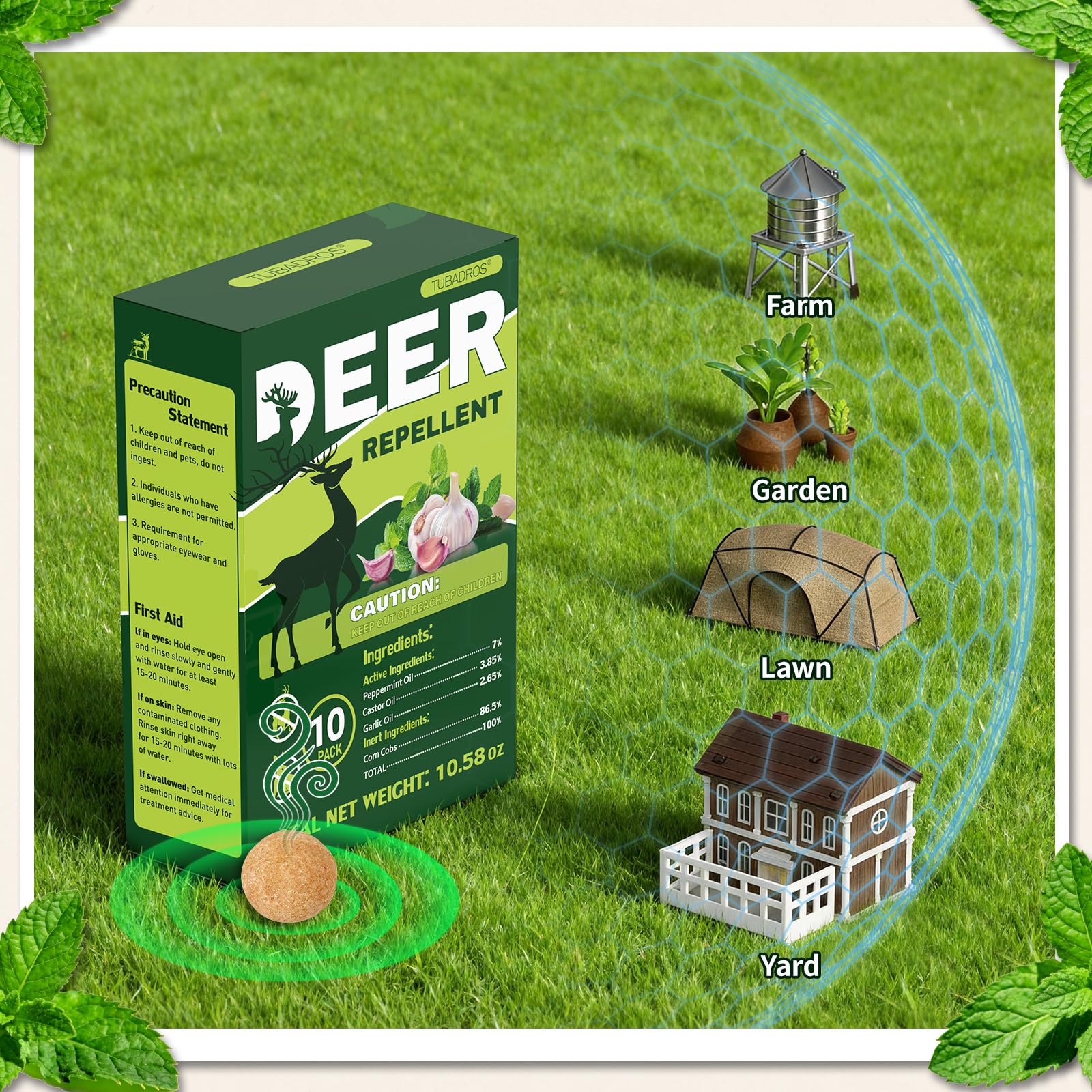Tubadros Deer Repellent showcased on a patio with greenery