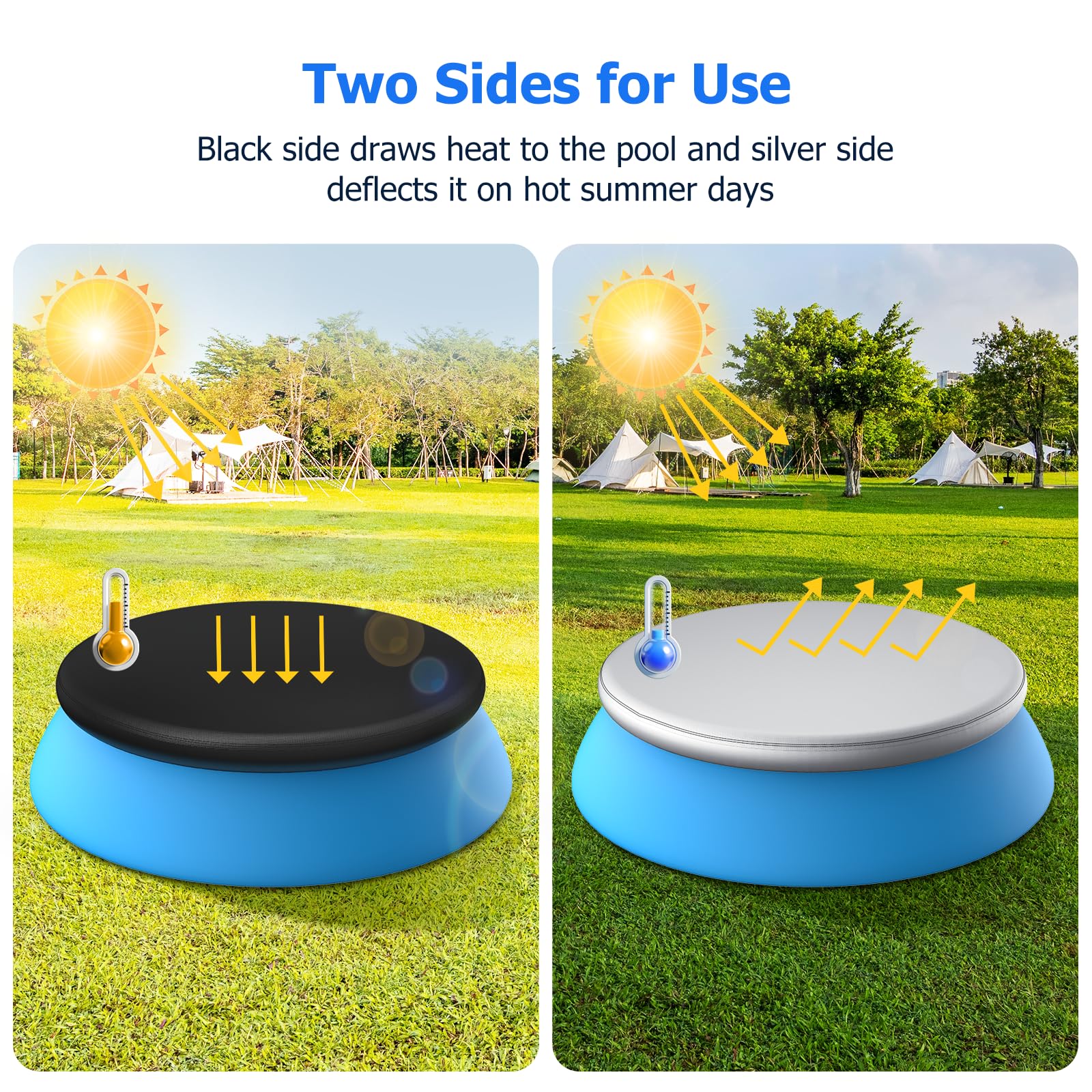 Tufmunb 12ft Round Pool Cover in use on a sunny day