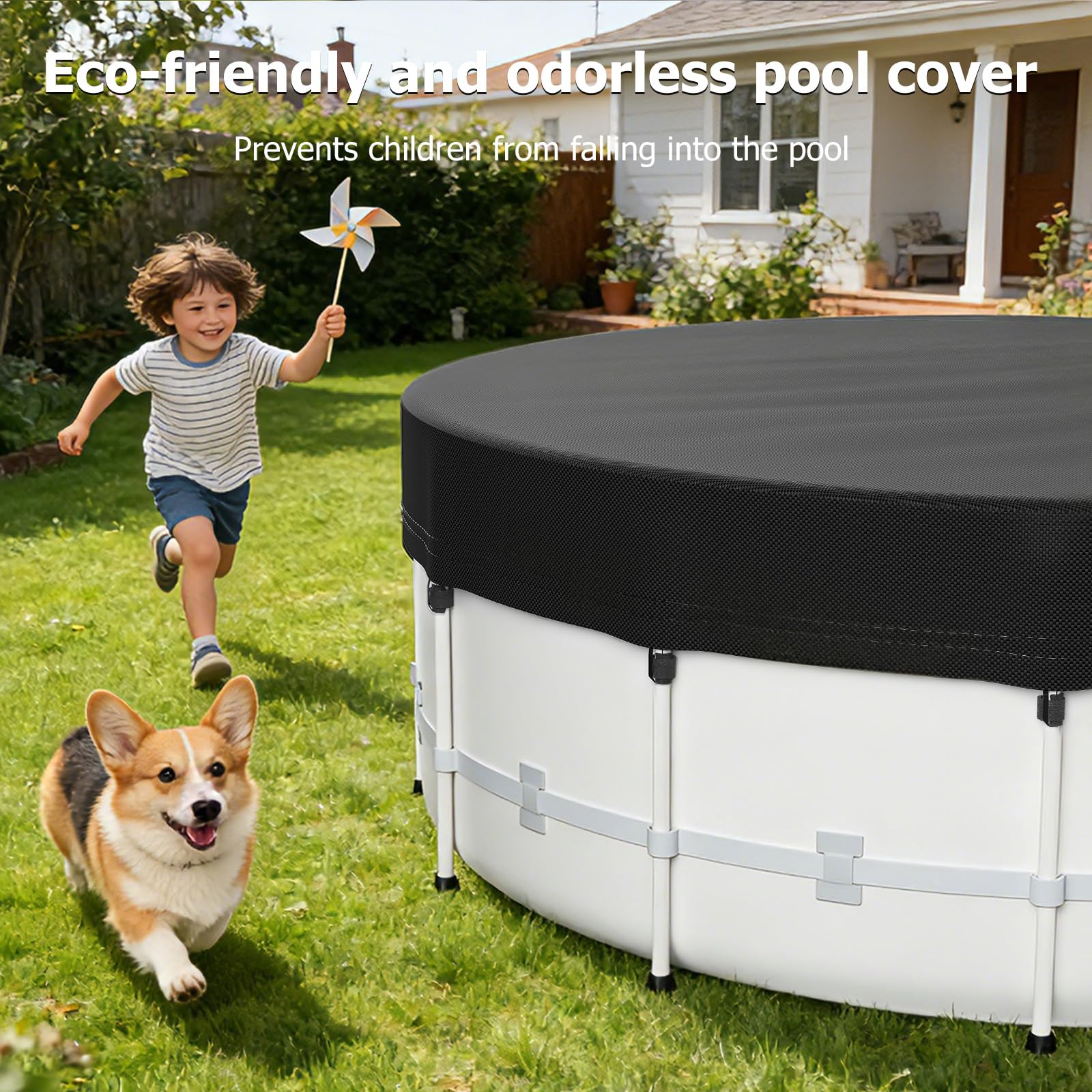 Tufmunb winter pool cover in a backyard setting