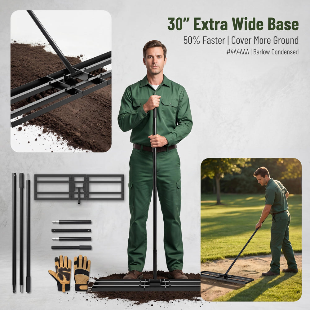 Tugote Lawn Leveling Rake 30x10 with gloves included