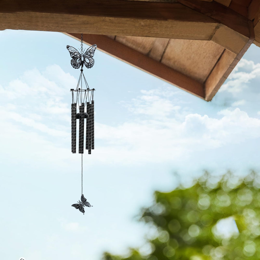 Tuned Wind 32'' Butterfly Wind Chime displayed on patio decor