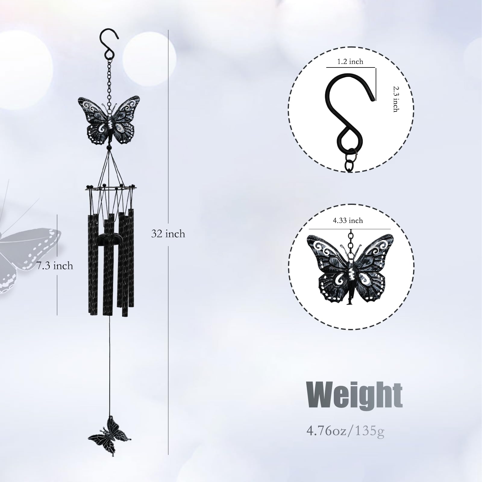 Tuned Wind 32'' Butterfly Wind Chime hanging in a garden