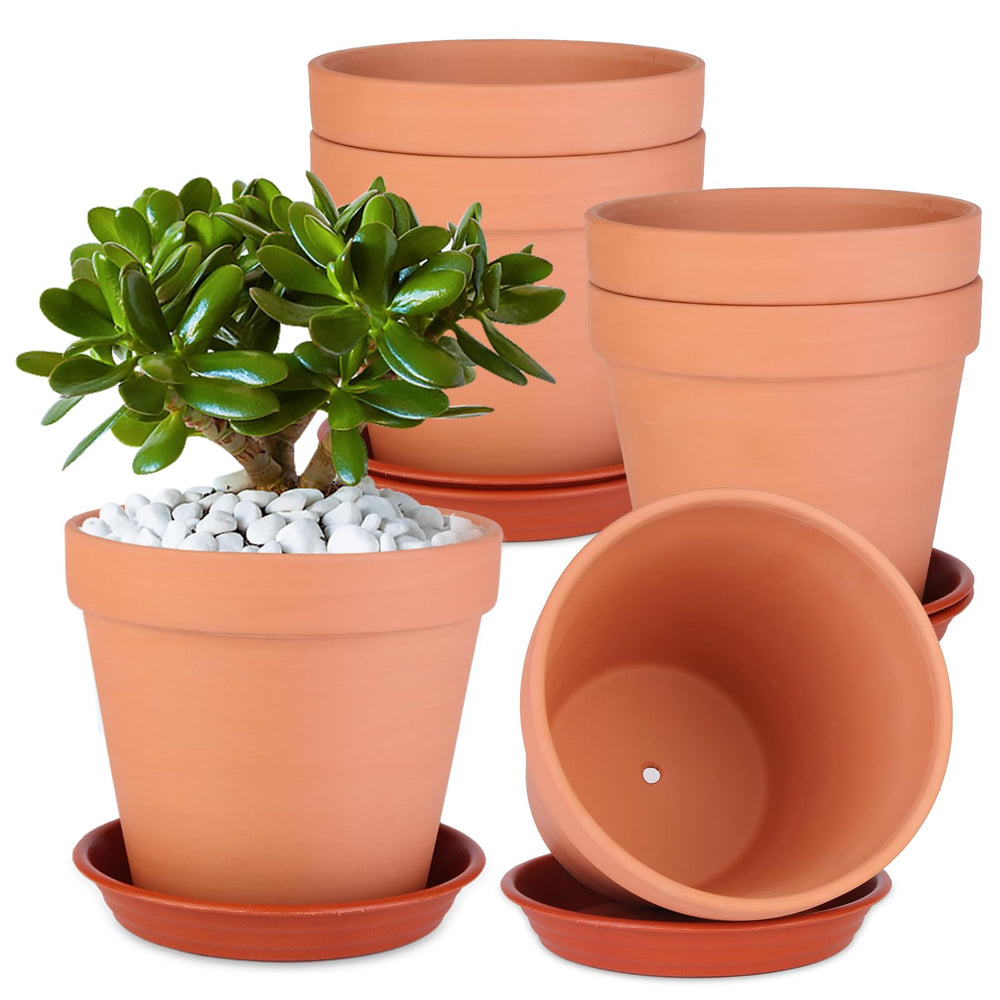 Tuqaumu 6 inch terracotta pot front view with saucer