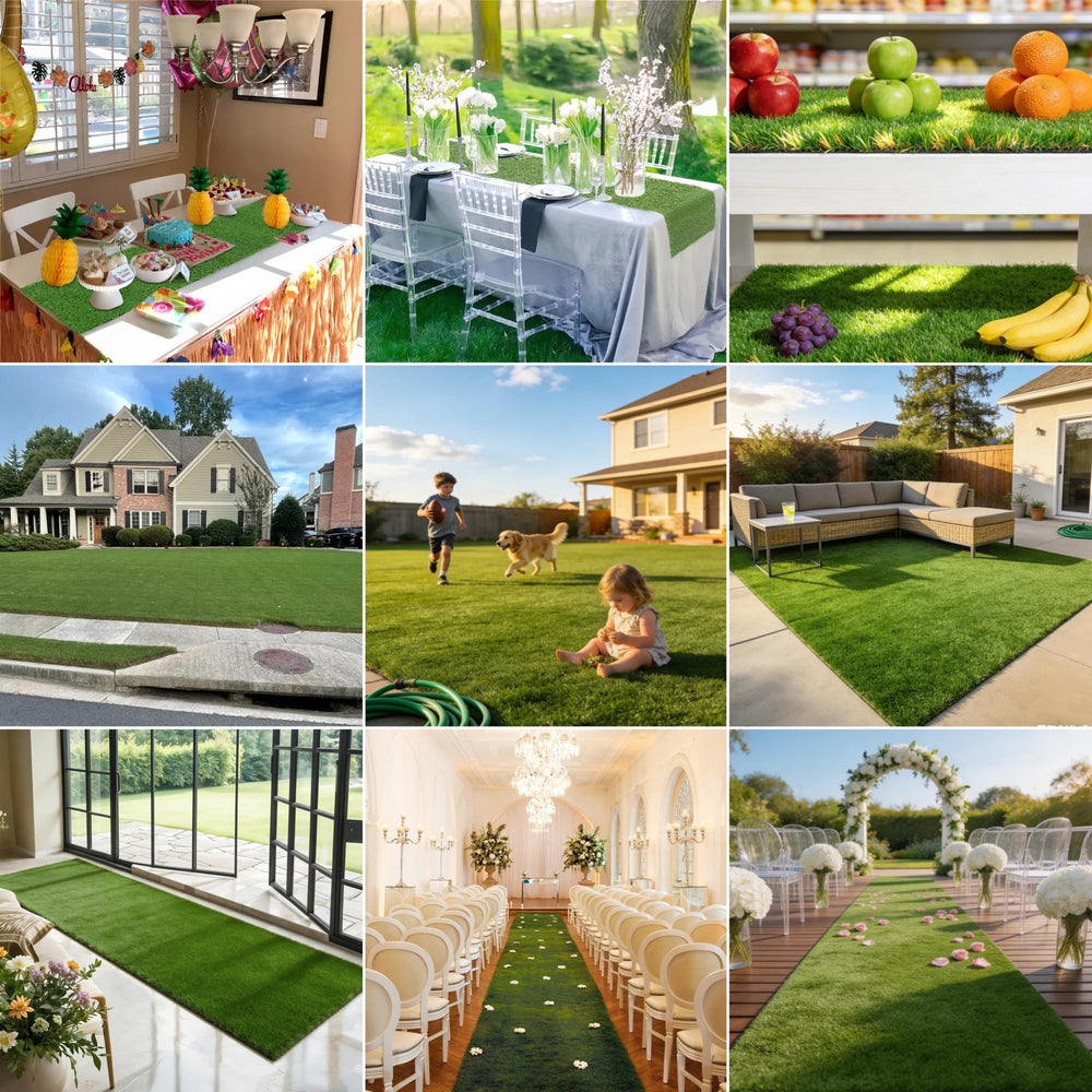 turfloid Artificial Grass Rug with decorative items
