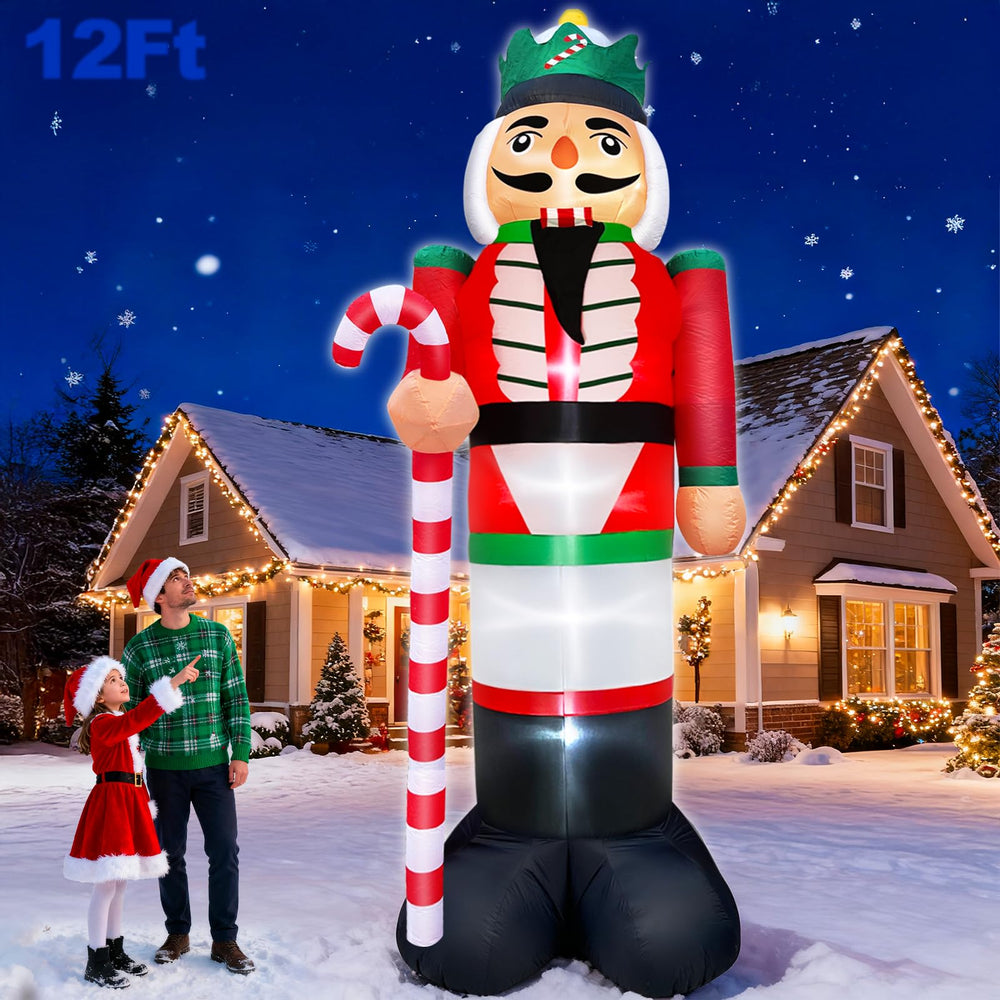 TURNMEON 12 Ft Christmas Inflatable Nutcracker front view with LED lights