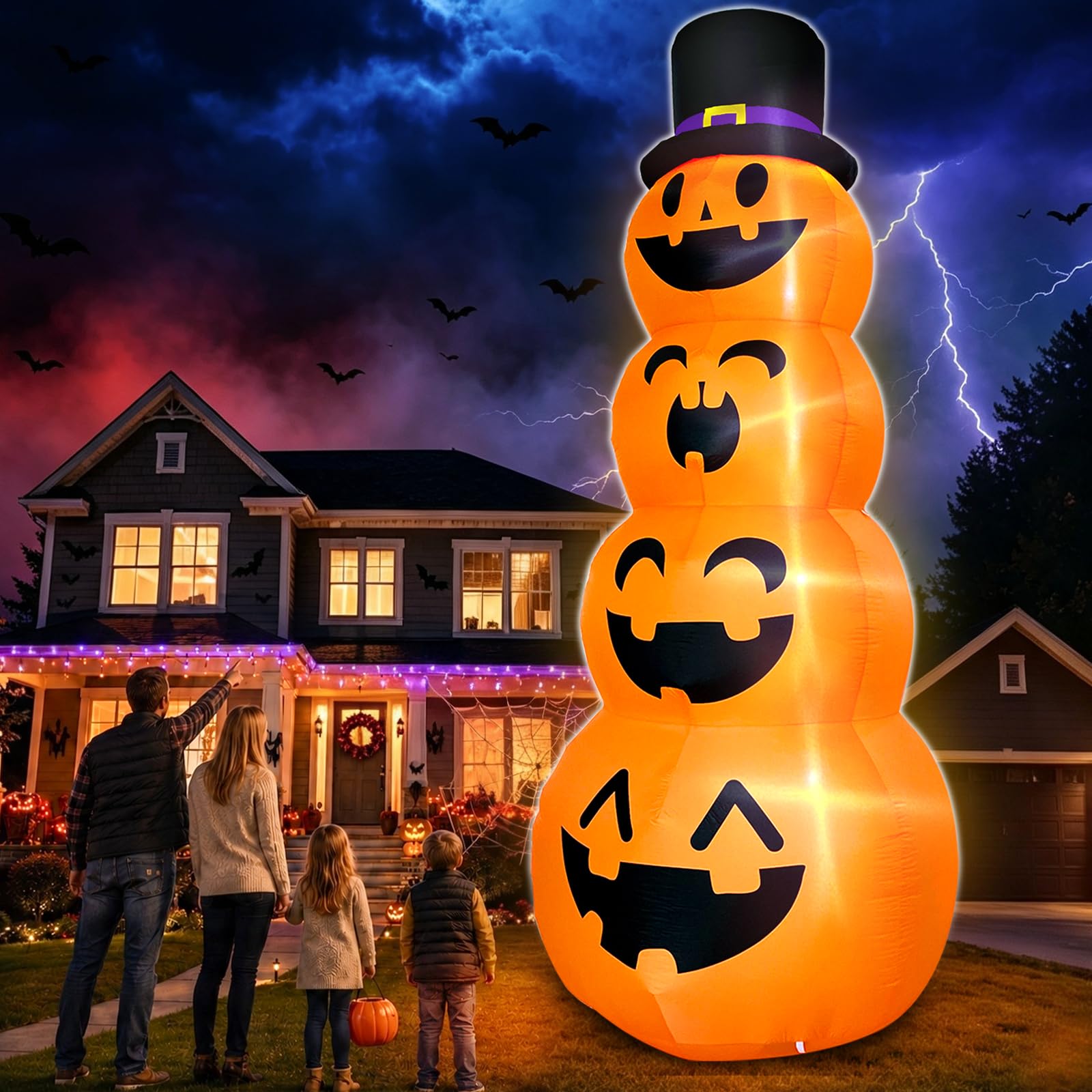 TURNMEON 12FT inflatable pumpkin lit up at night