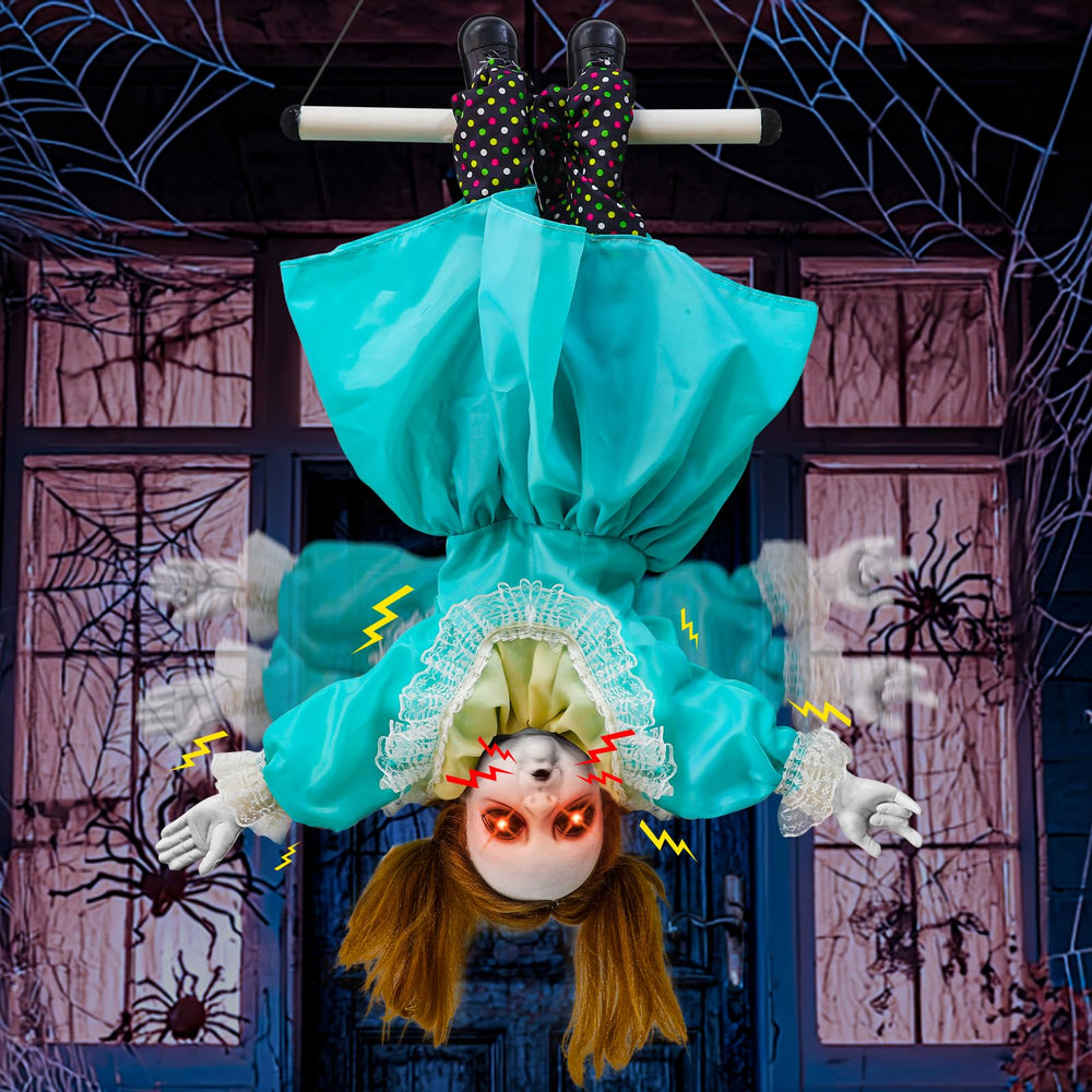 TURNMEON 30'' Halloween animatronic hanging doll with glowing eyes