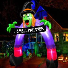 TURNMEON 8 Ft Halloween Inflatable Witch Archway with I SMELL CHILDREN banner