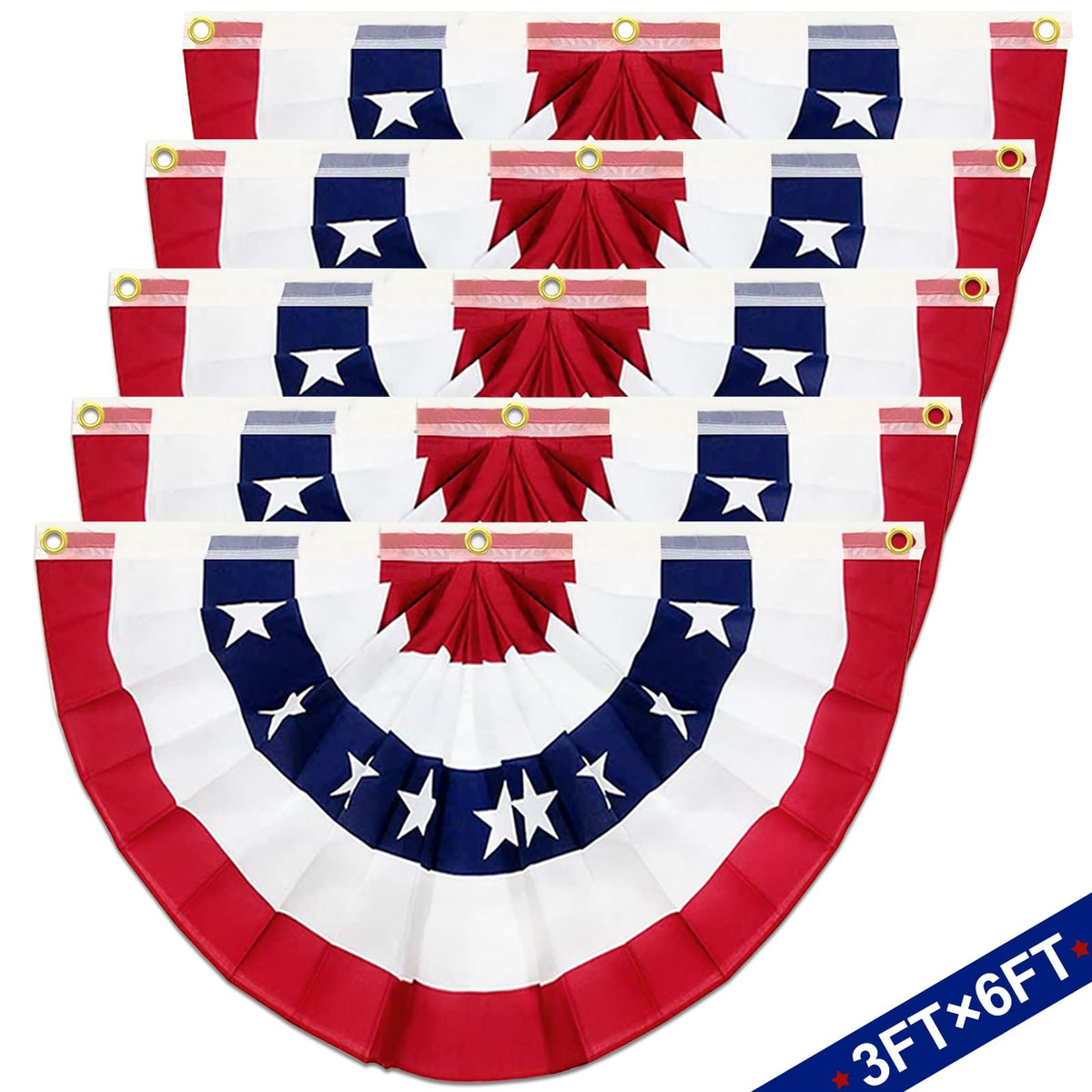 TURNMEON American Flags Bunting 3x6 feet red white blue front view