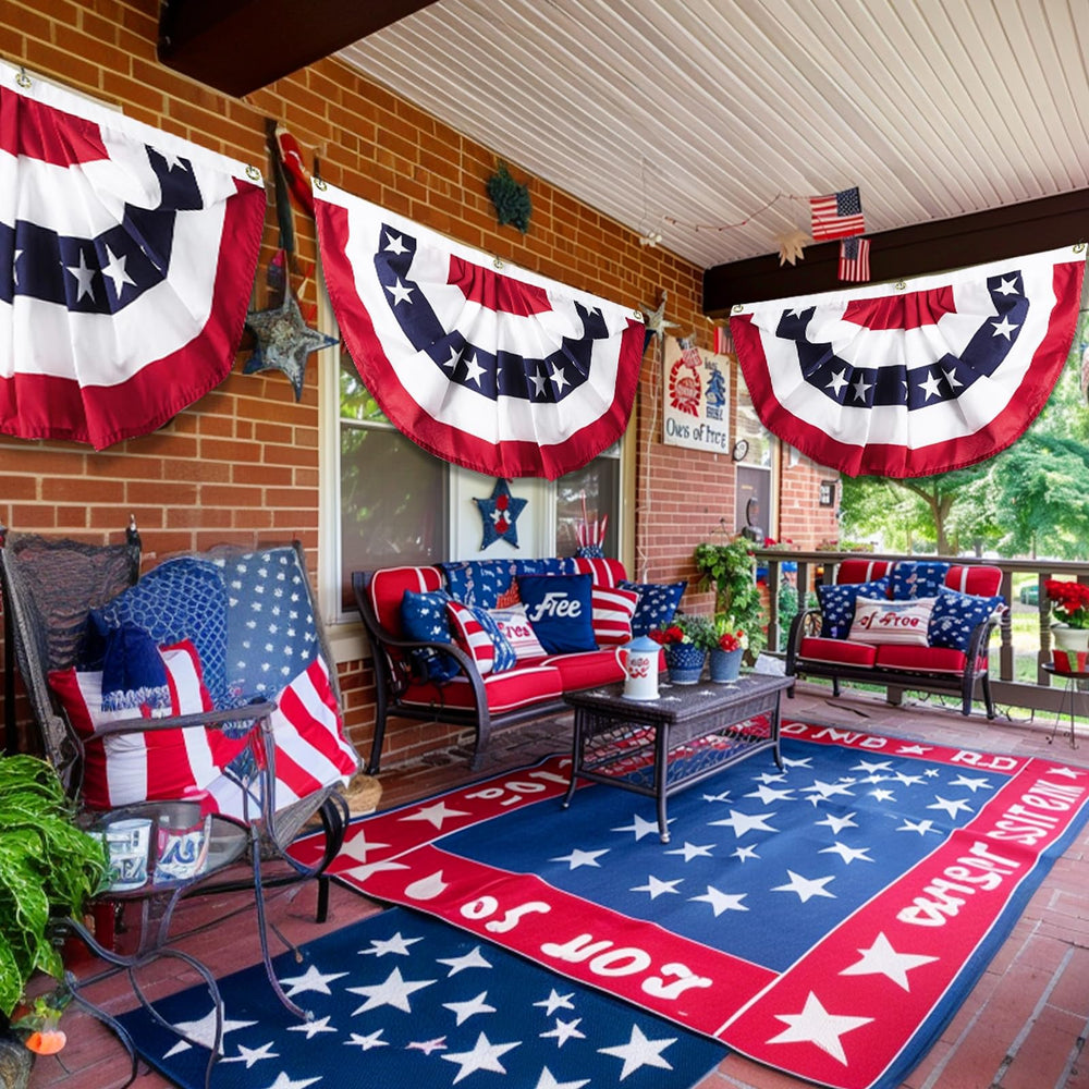 TURNMEON American Flags Bunting in a festive outdoor setting