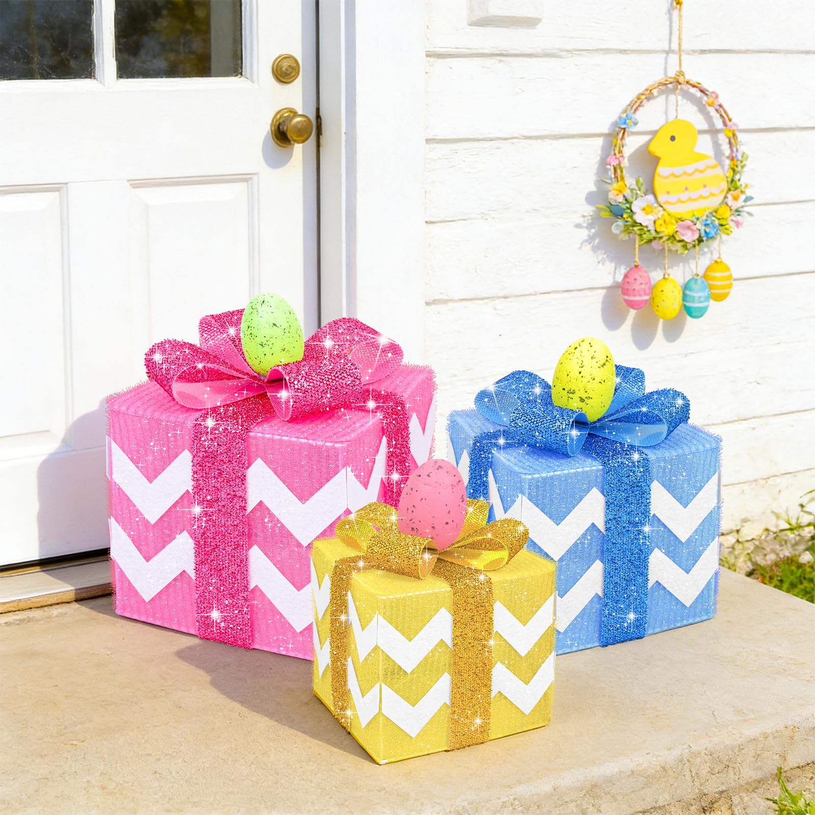TURNMEON Easter lighted gift box in a spring setting