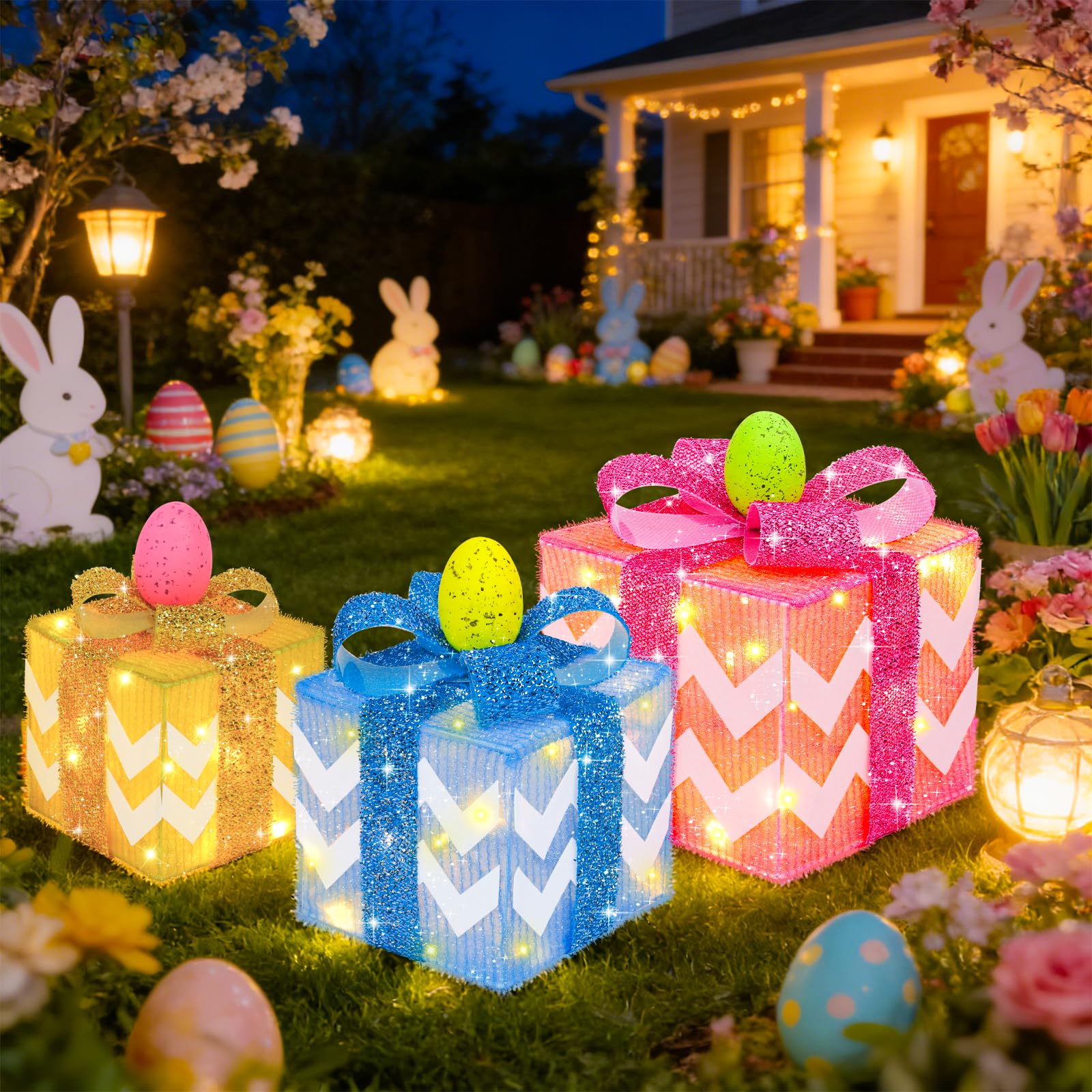 TURNMEON Easter lighted gift box with 3D egg ornaments