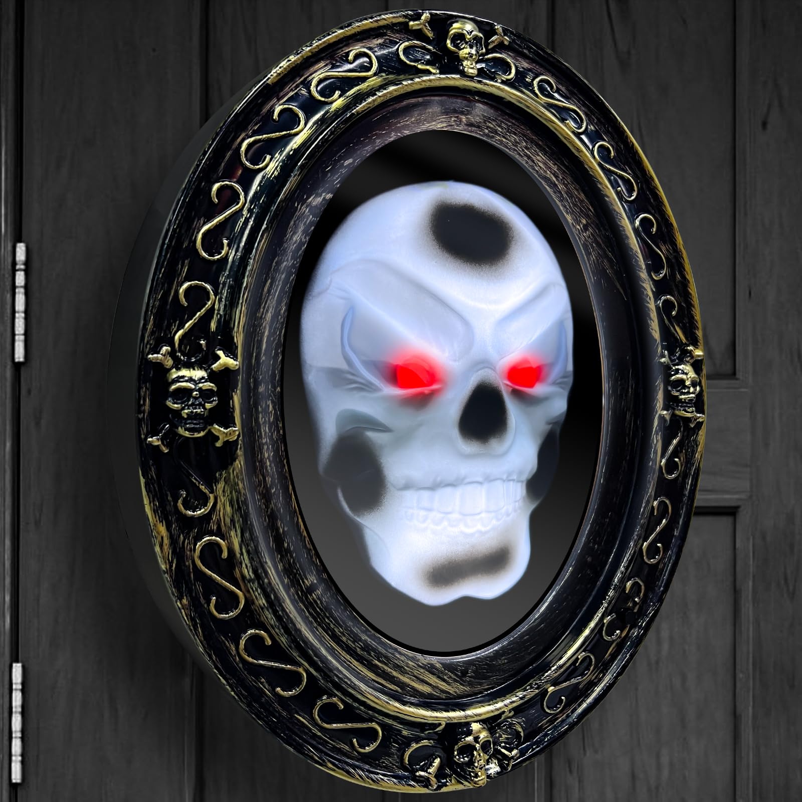 TURNMEON Halloween Animatronic Talking Mirror front view with skull design