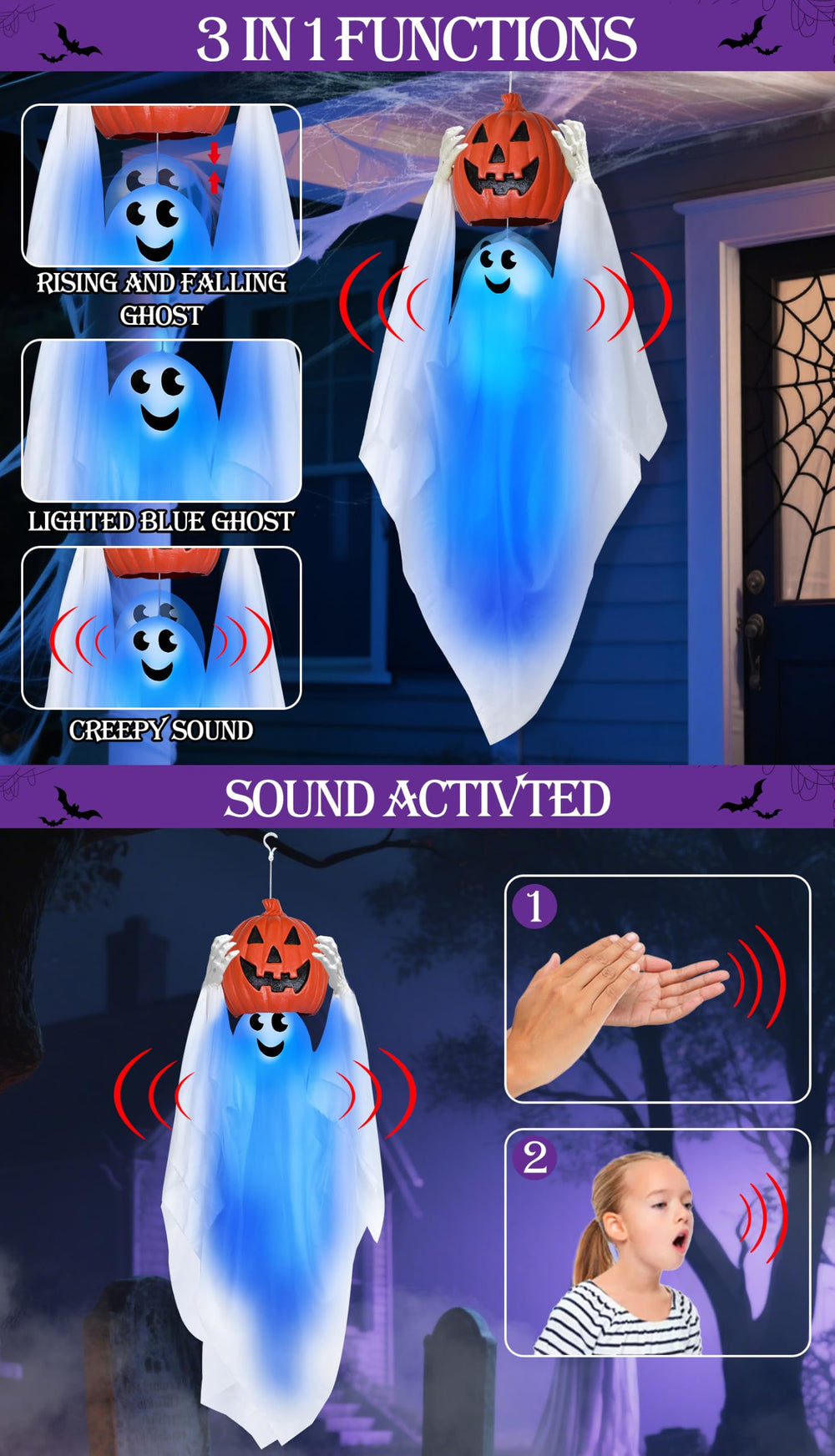 TURNMEON Halloween ghost with moving skull effect