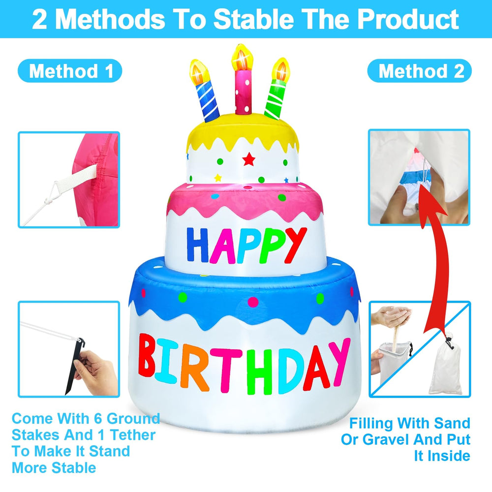 TURNMEON inflatable birthday cake in a garden setting
