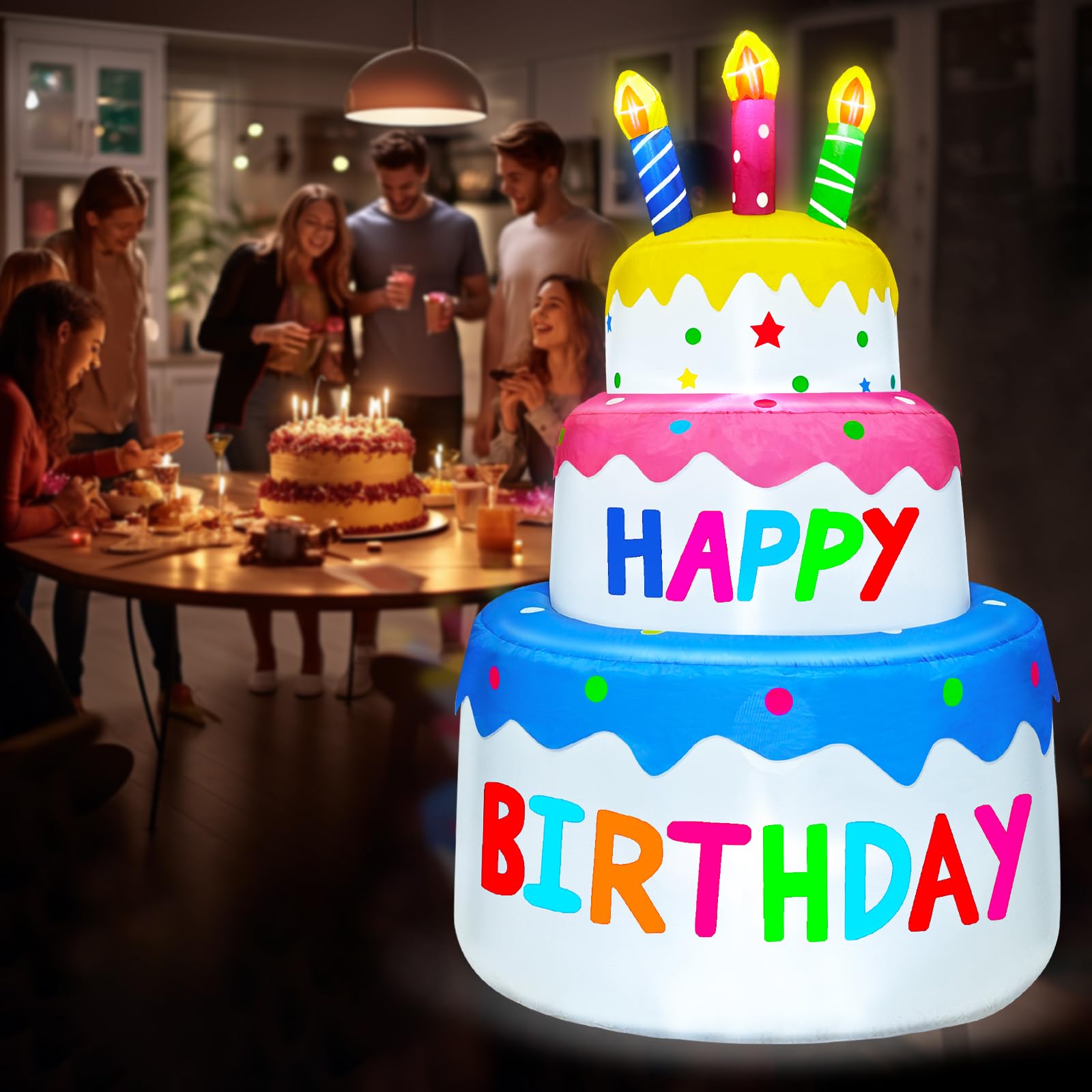 TURNMEON inflatable cake with stakes and sandbags for stability
