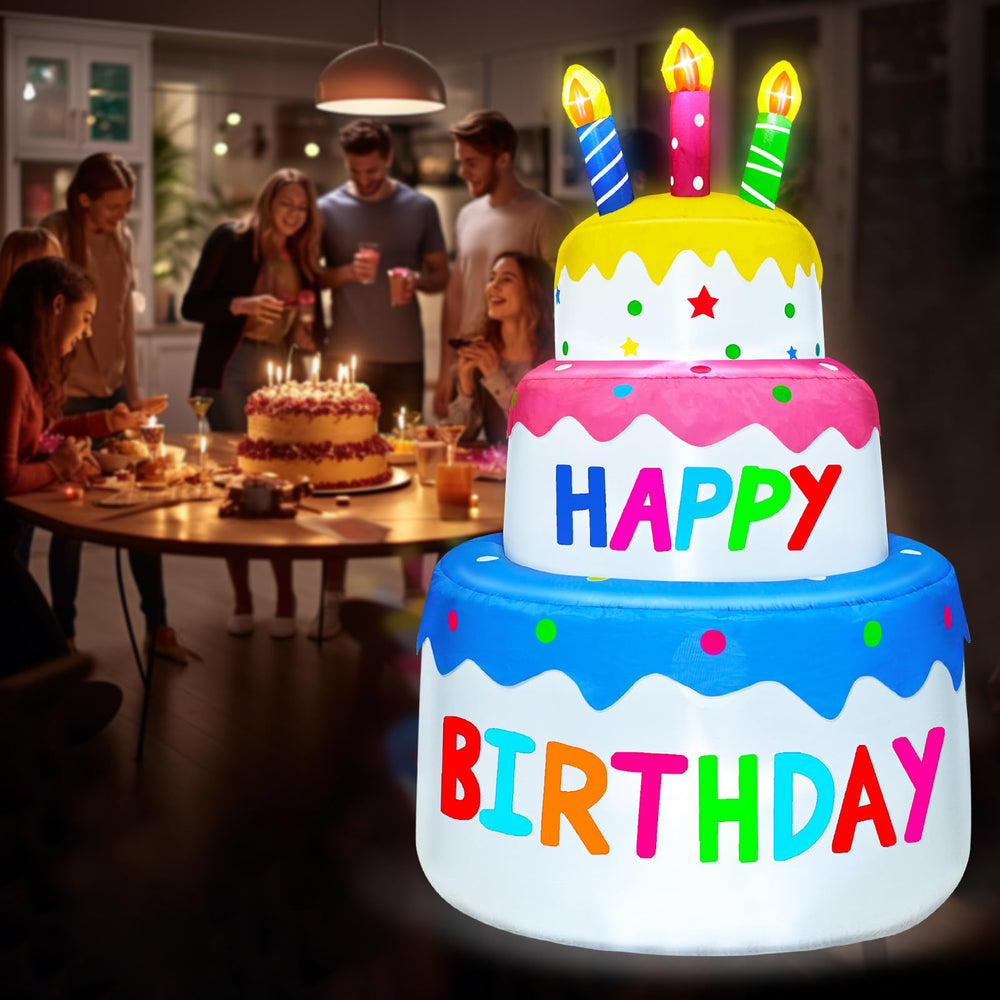 TURNMEON inflatable cake with stakes and sandbags for stability