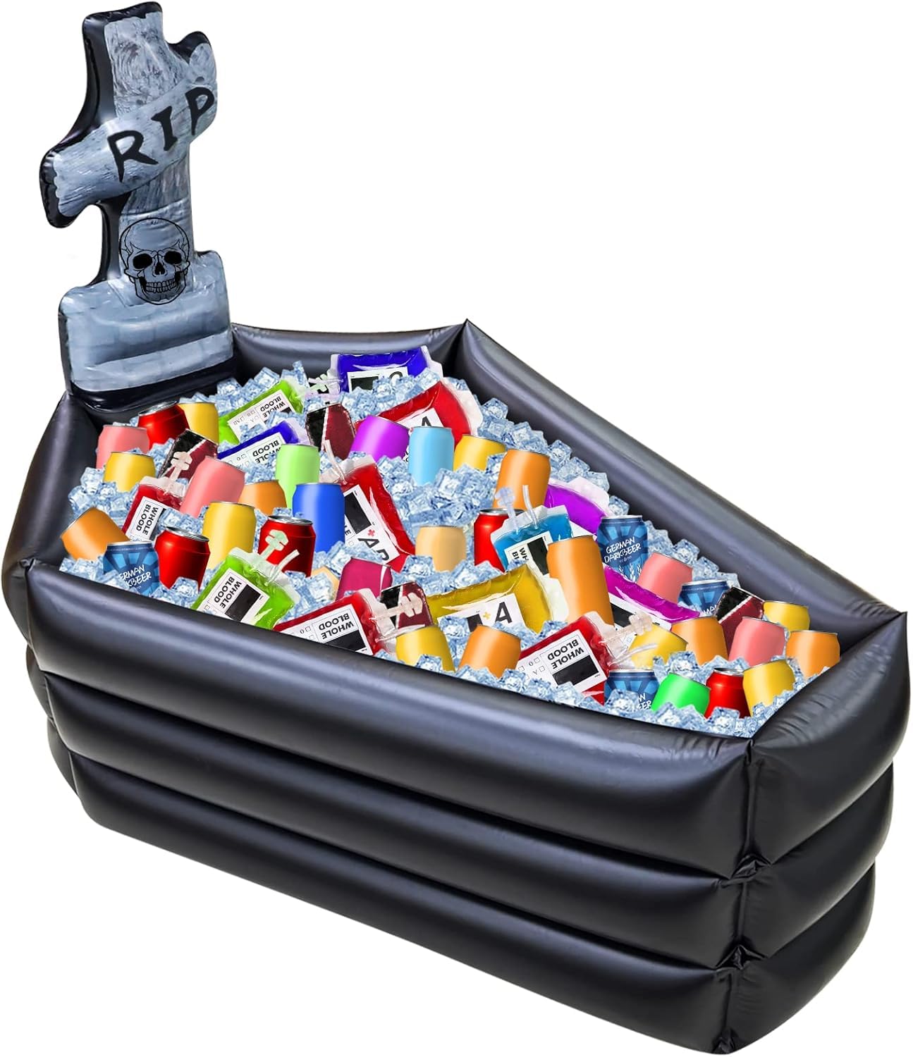 TURNMEON Inflatable Coffin Cooler, black tombstone design, front view