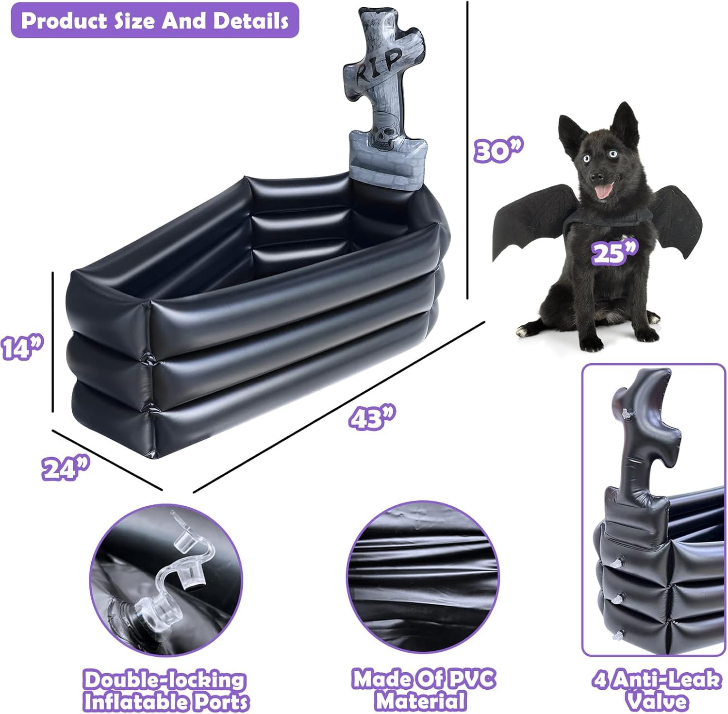 TURNMEON Inflatable Coffin Cooler showing drain hole and air chambers