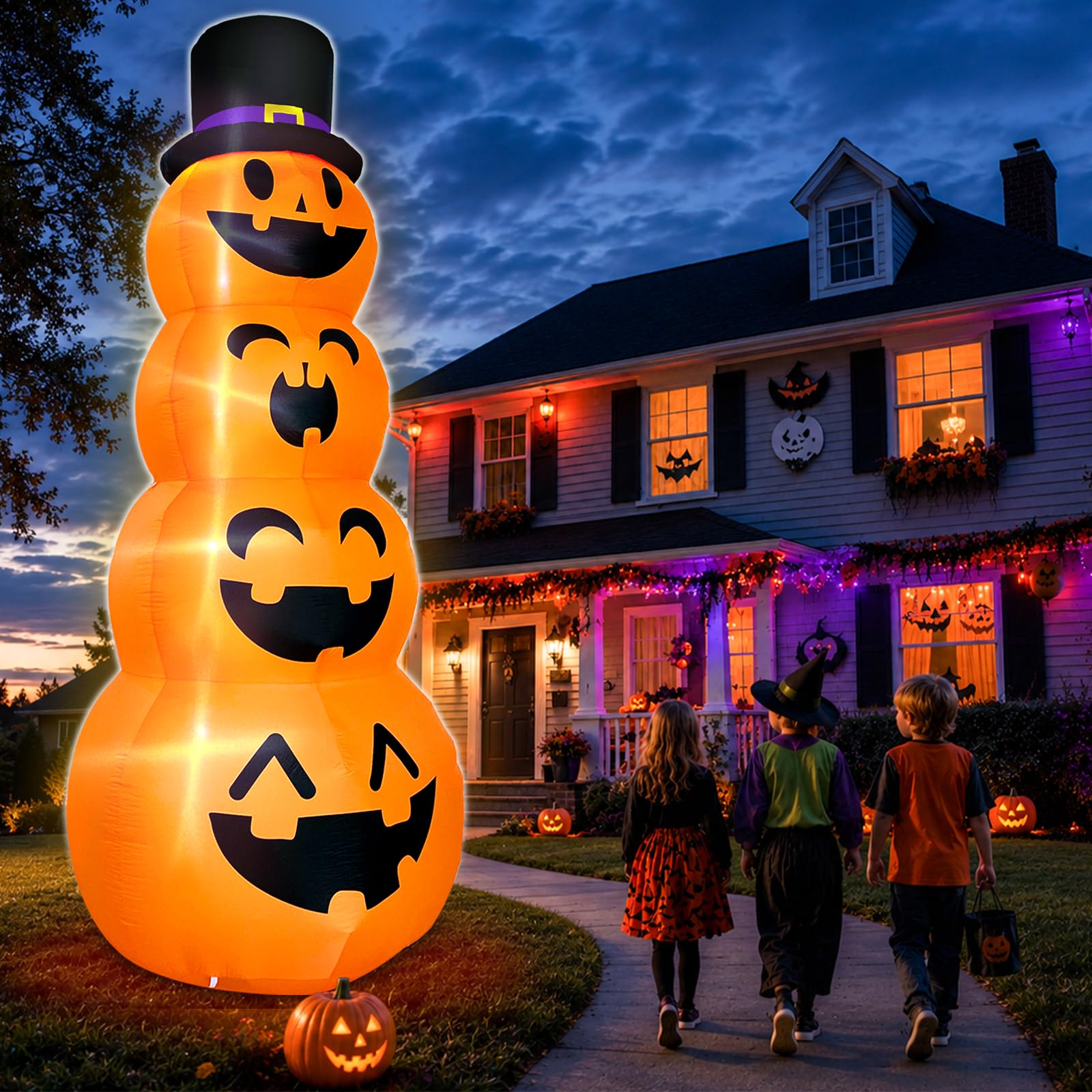 TURNMEON inflatable pumpkin decoration in a garden setting