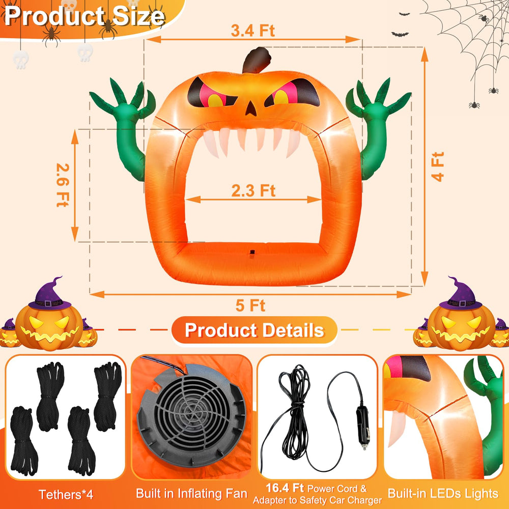 TURNMEON inflatable pumpkin decoration side view with orange lights