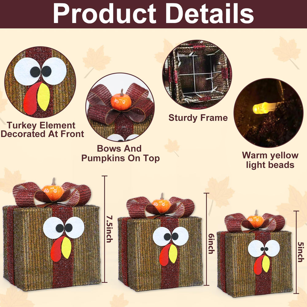 TURNMEON Thanksgiving Lighted Gift Box medium size with pumpkin accent