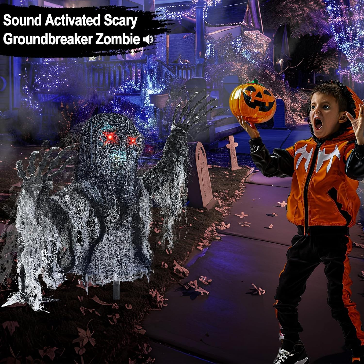 TURNMEON Zombie Groundbreaker in outdoor Halloween display