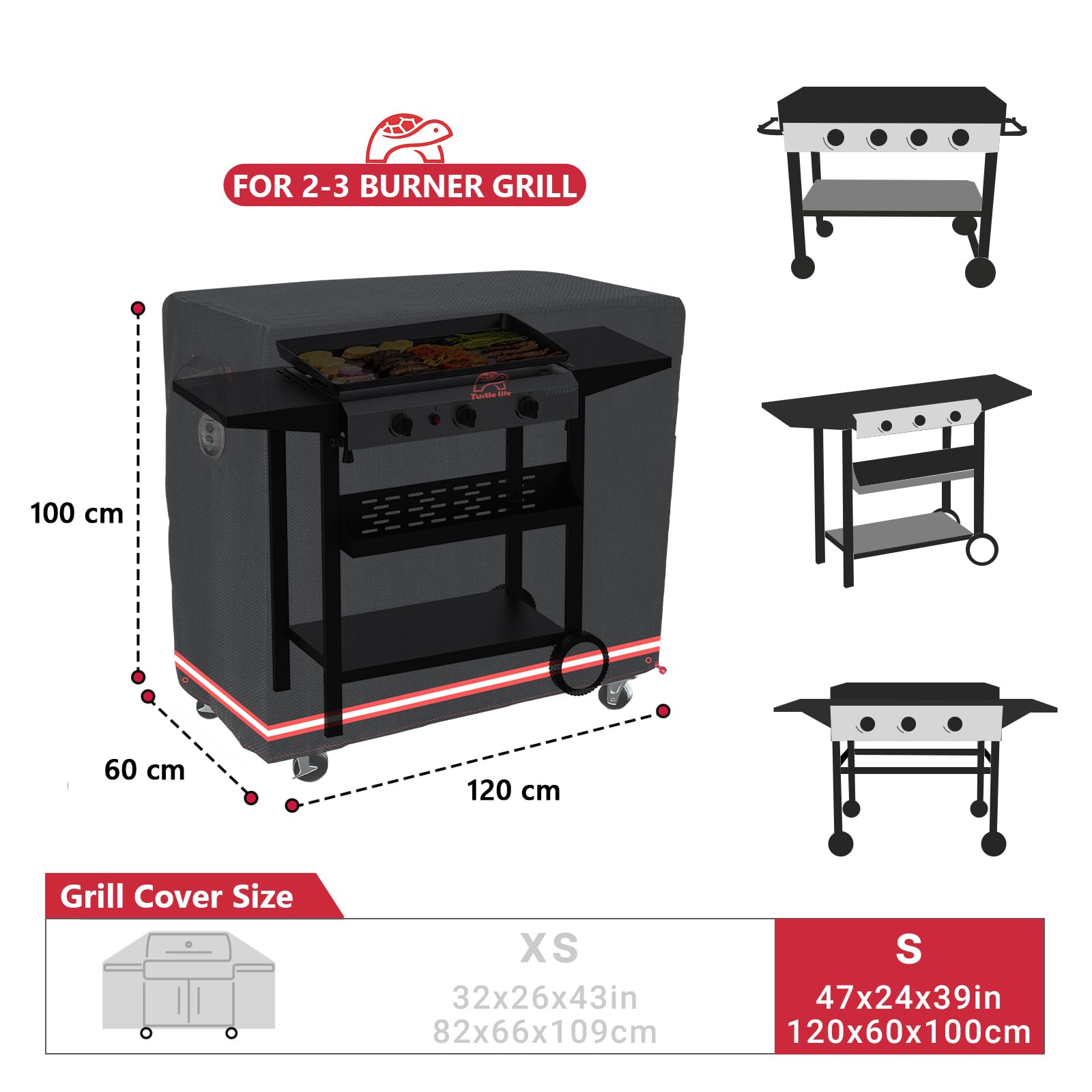 Turtle Life BBQ Grill Cover 46 Inch with handles and rope